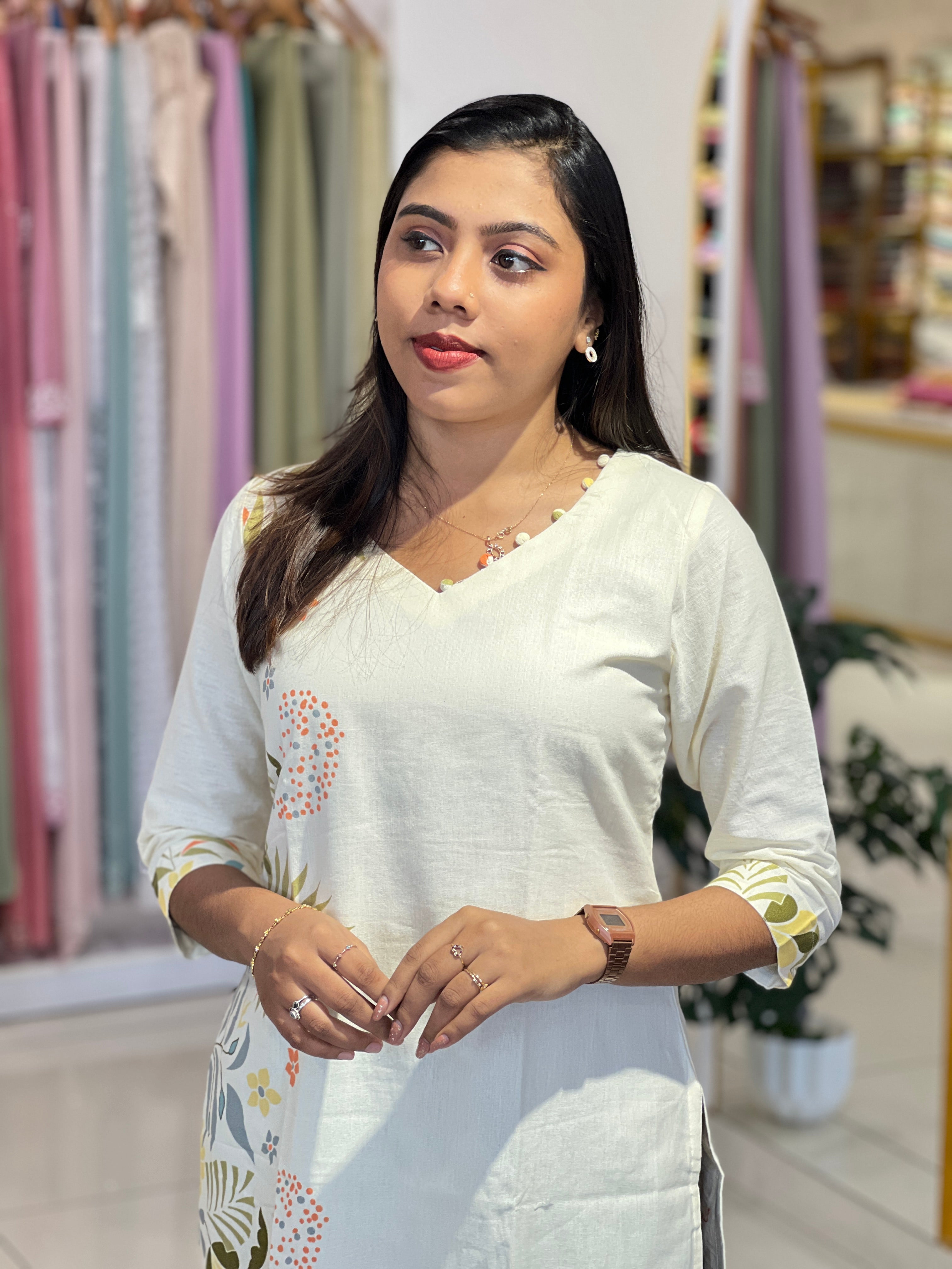 Floral Leaf Printed Cotton Kurta |MSN221