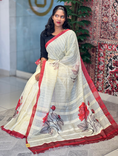 Rose Digital Printed Tussar Saree | MR171