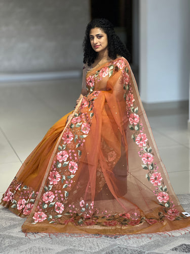 Floral Embroidery Border Patterned Silk Organza Saree | RGD558