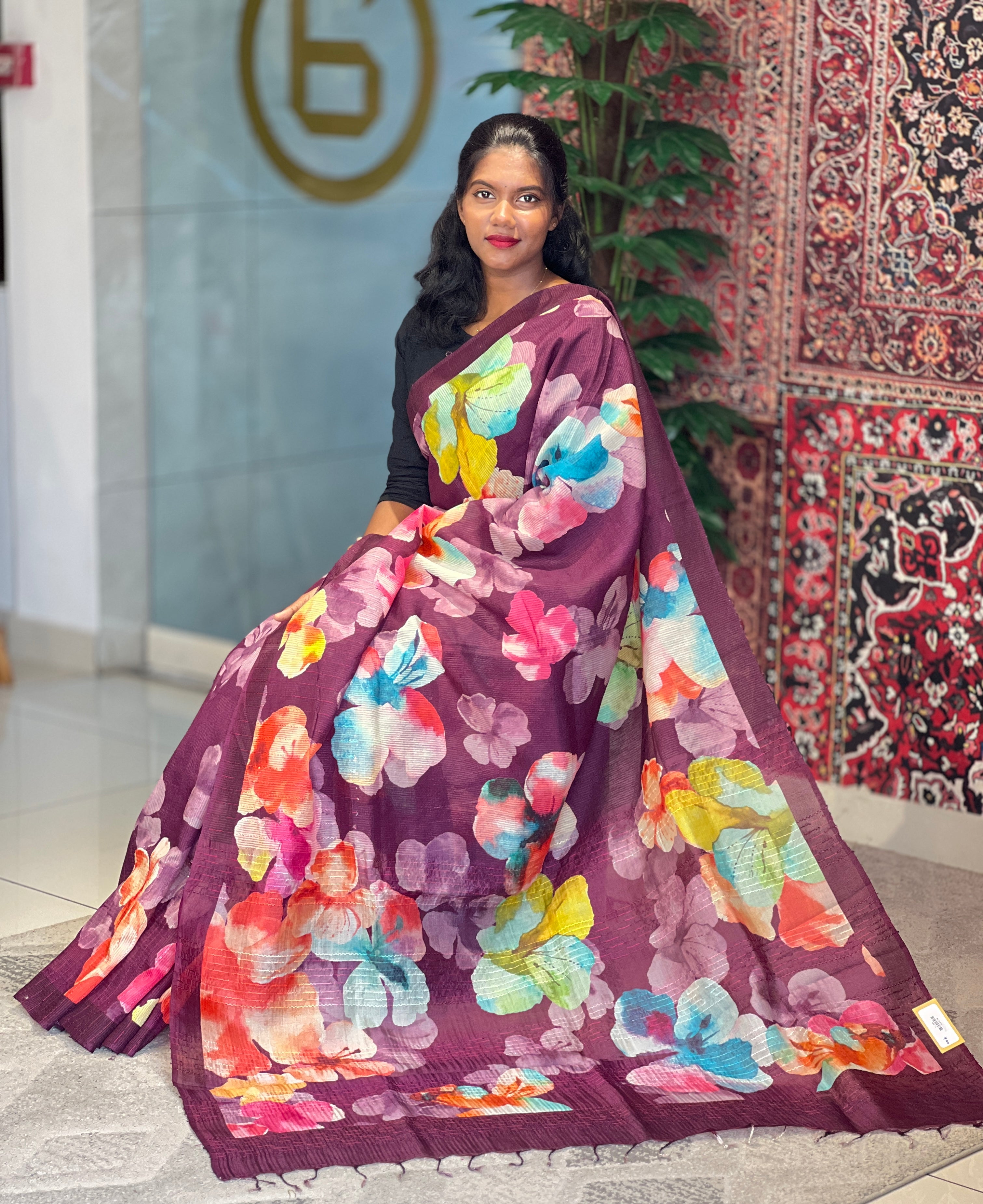Floral Digital Printed Tussar Saree | MR173