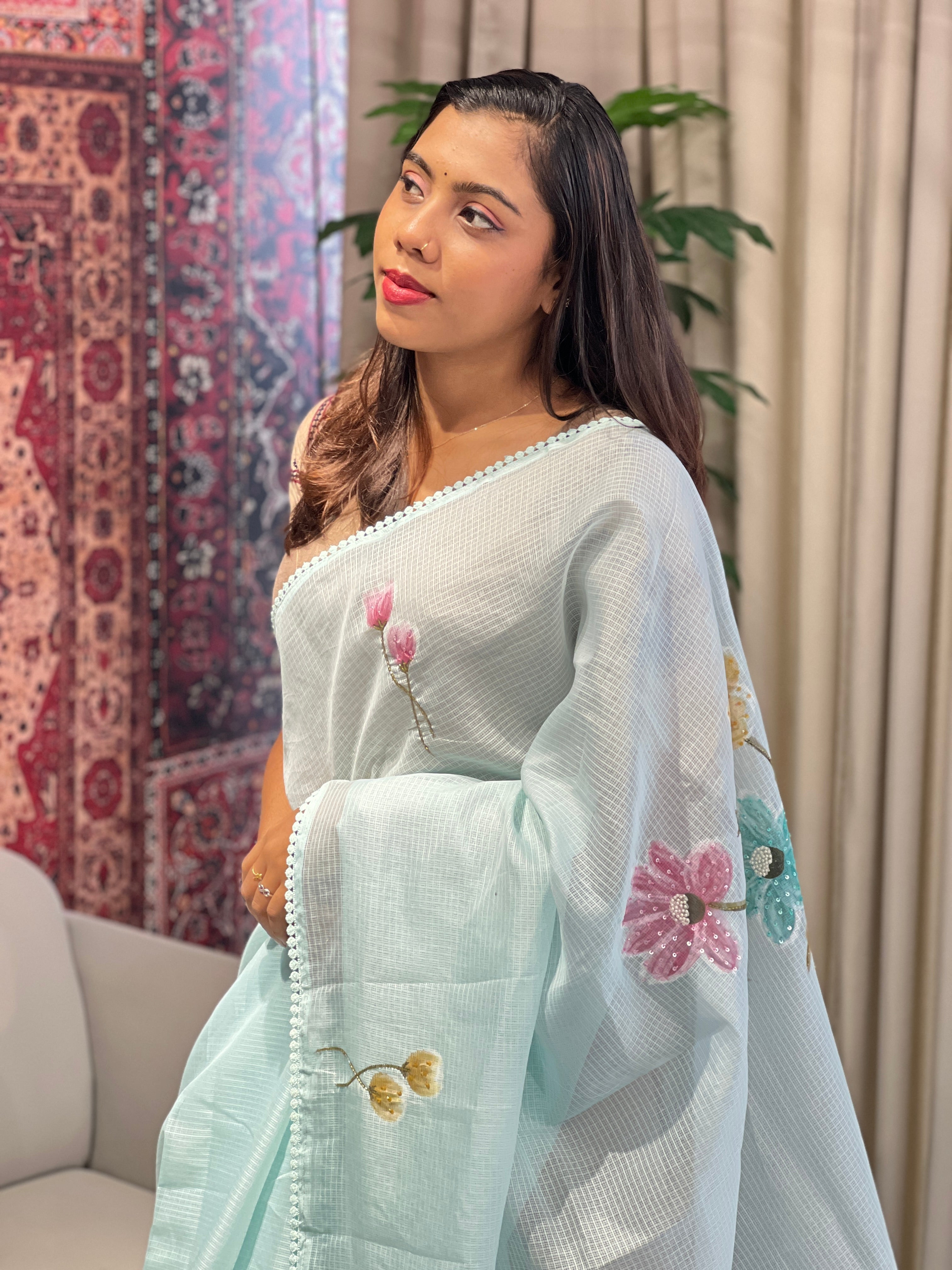 Floral Patterned Silky Kota Saree | BLD1850