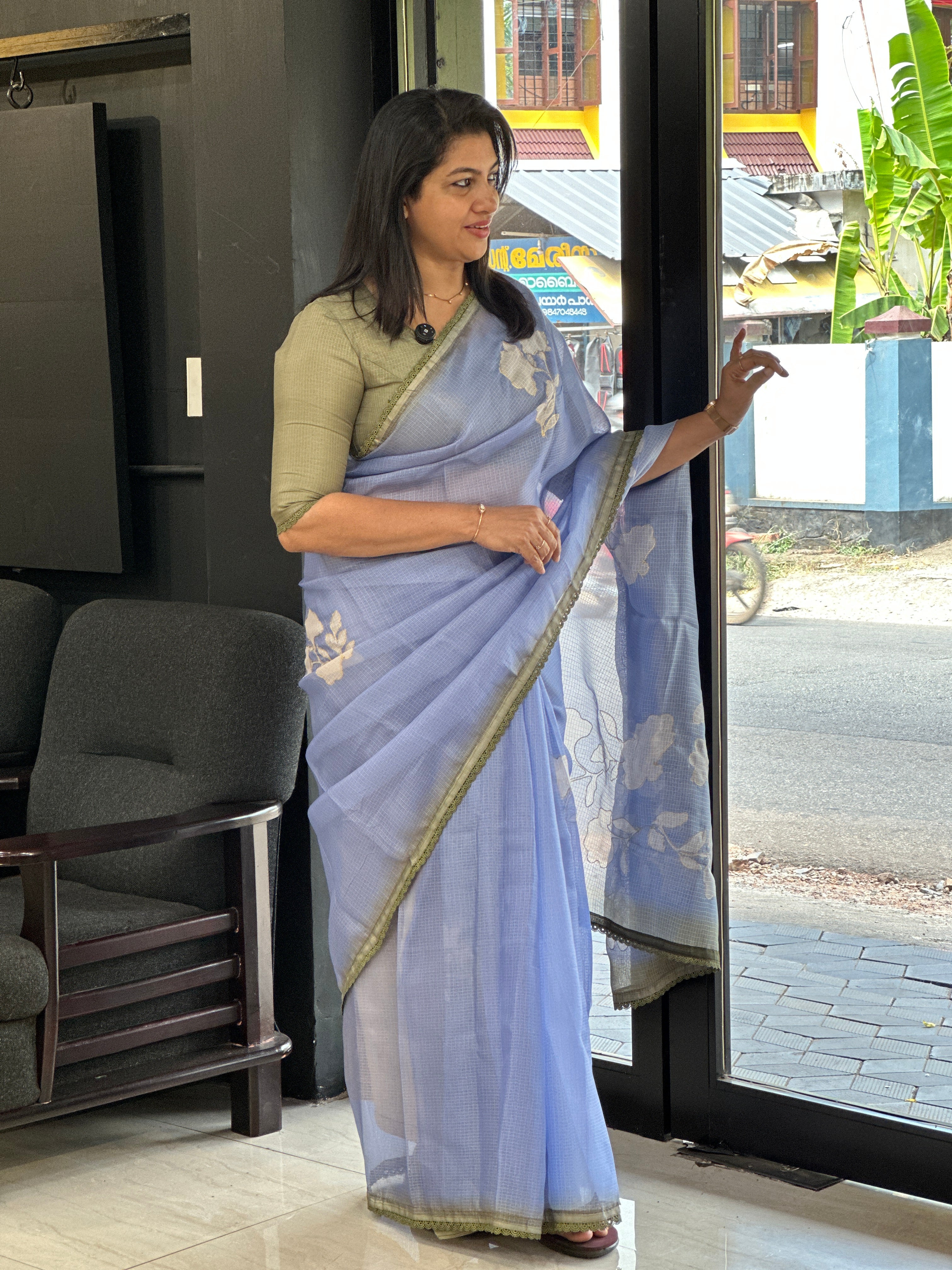 Floral Print With Pitta Work Detailed Silky Kota Saree | HT371