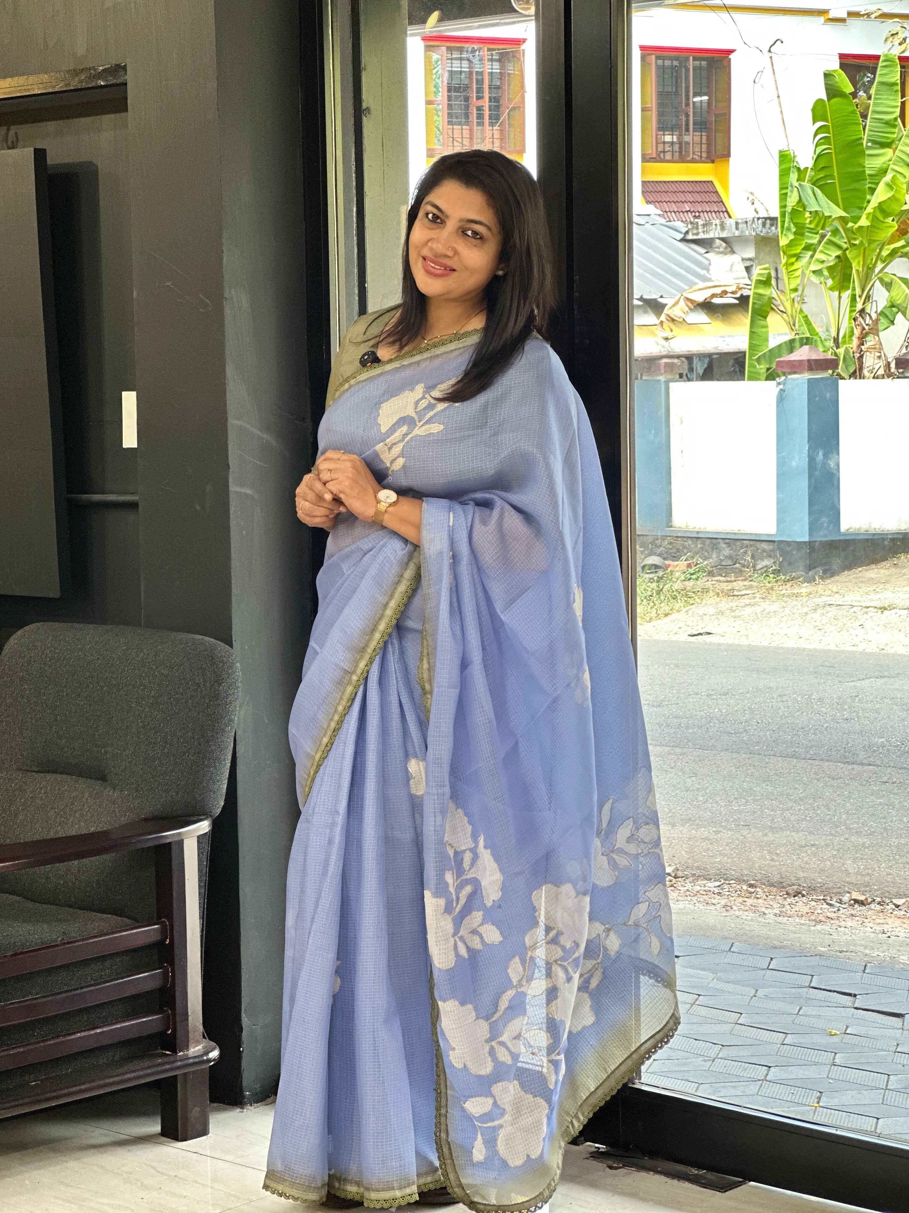 Floral Print With Pitta Work Detailed Silky Kota Saree | HT371