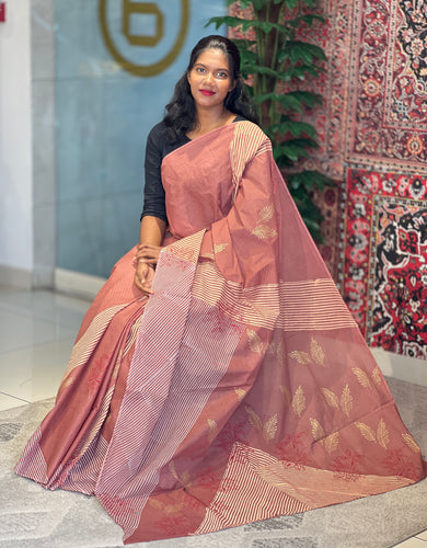 Block Printed Cotton Saree | SFA129