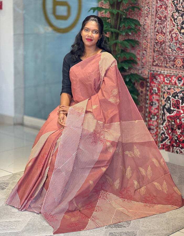 Block Printed Cotton Saree | SFA129