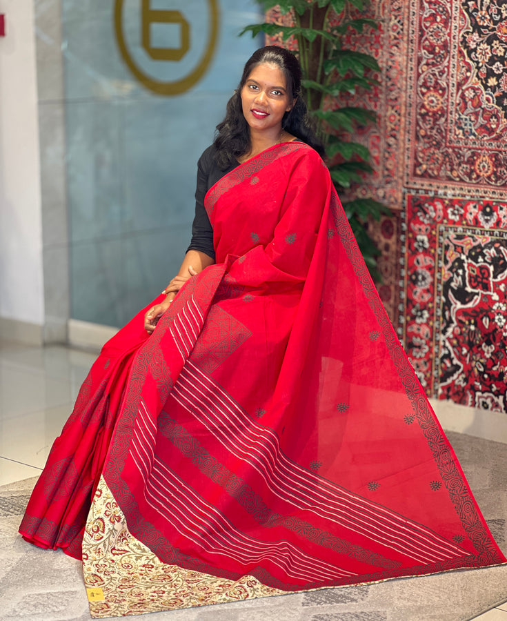 Block Printed Cotton Saree | SFA101