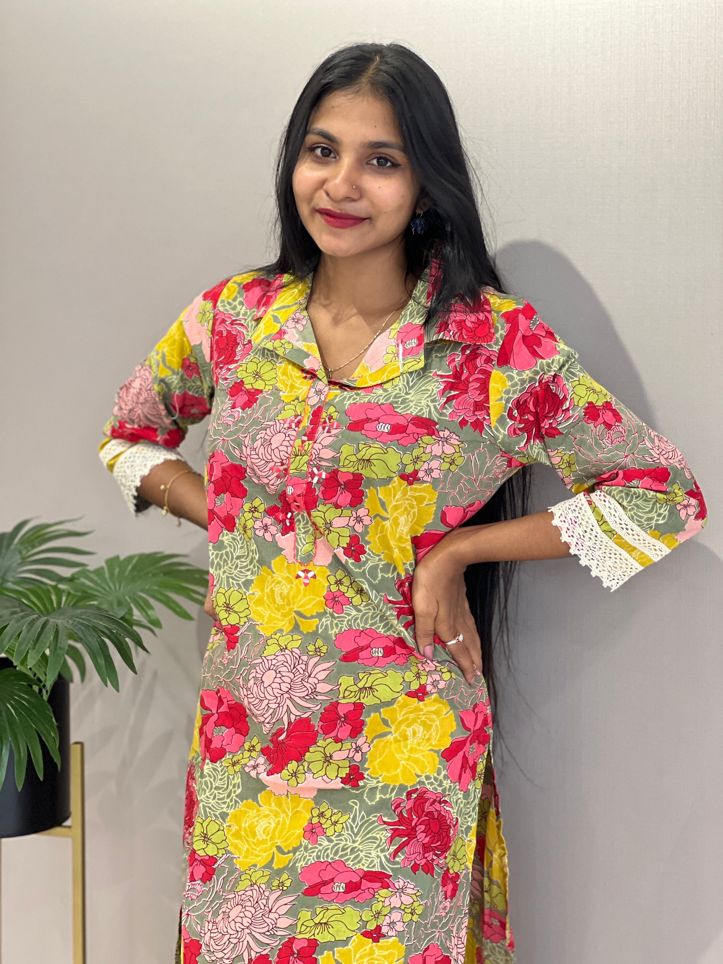 Floral Printed Cotton Kurta Set | NCF235