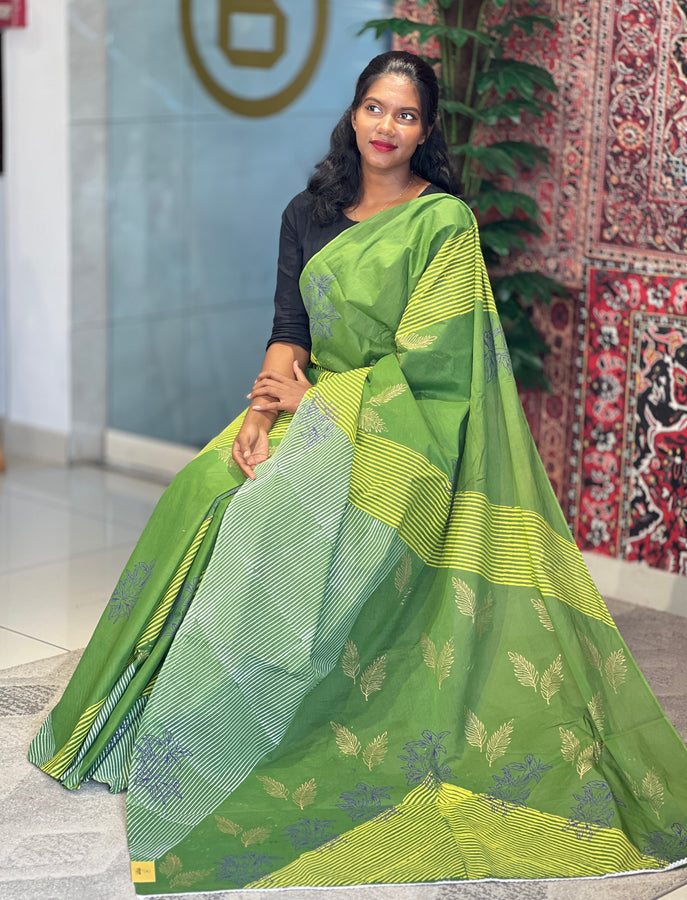Block Printed Cotton Saree | SFA128