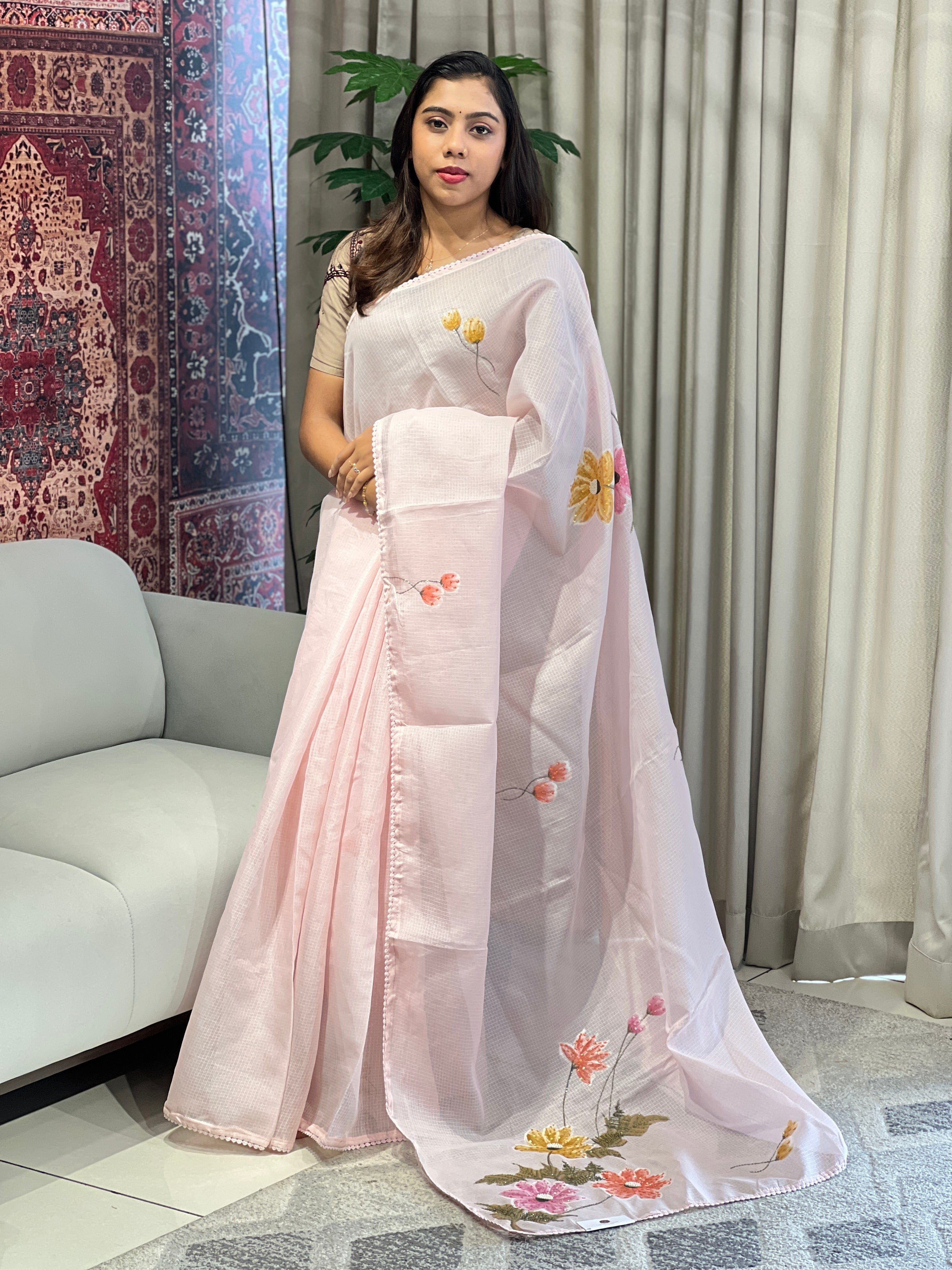 Floral Patterned Silky Kota Saree | BLD1849