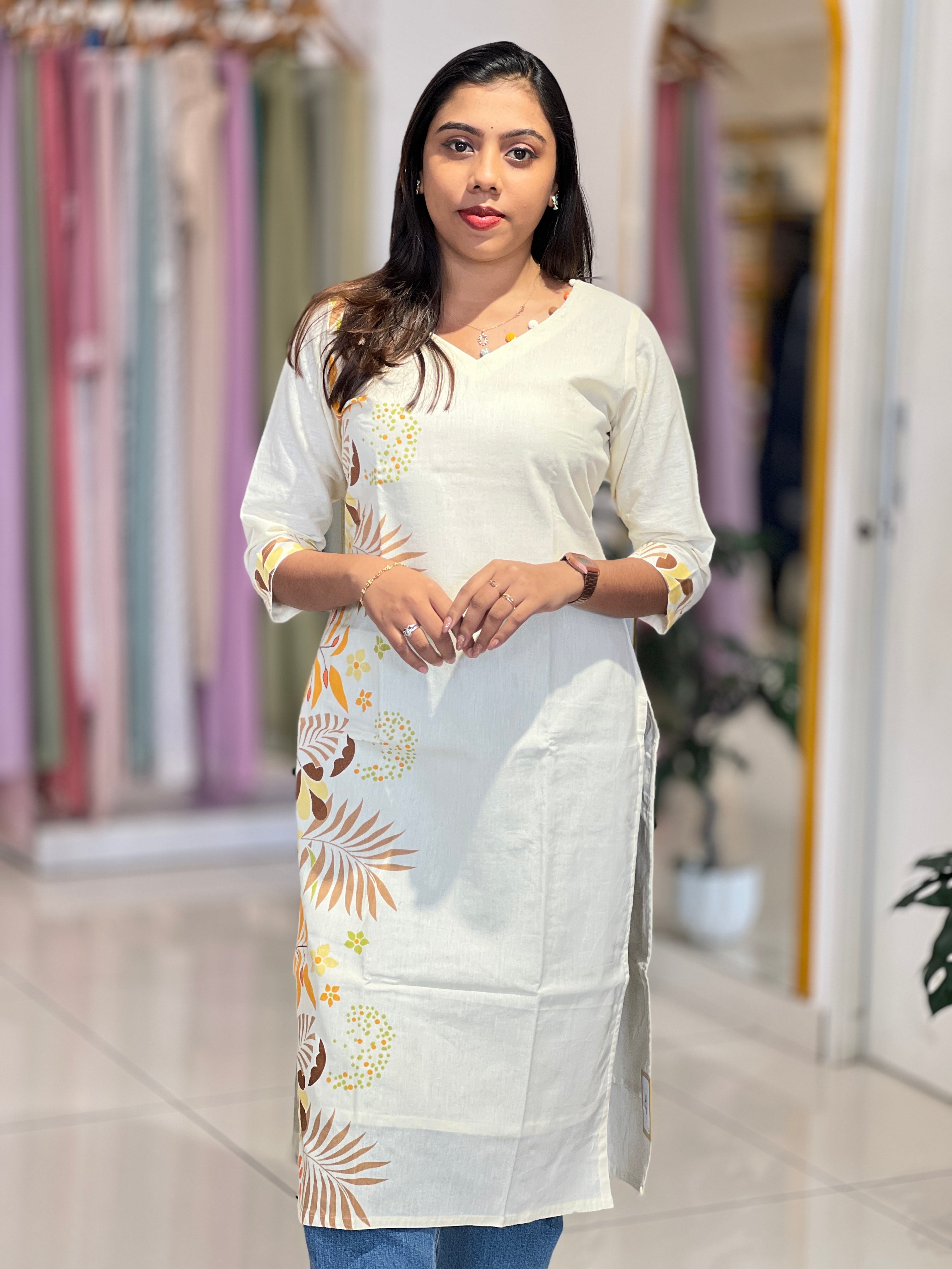 Floral Leaf Printed Cotton Kurta |MSN220