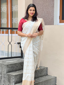 Zari Weaved Buta Design Bhagalpuri Linen Saree | NHH150