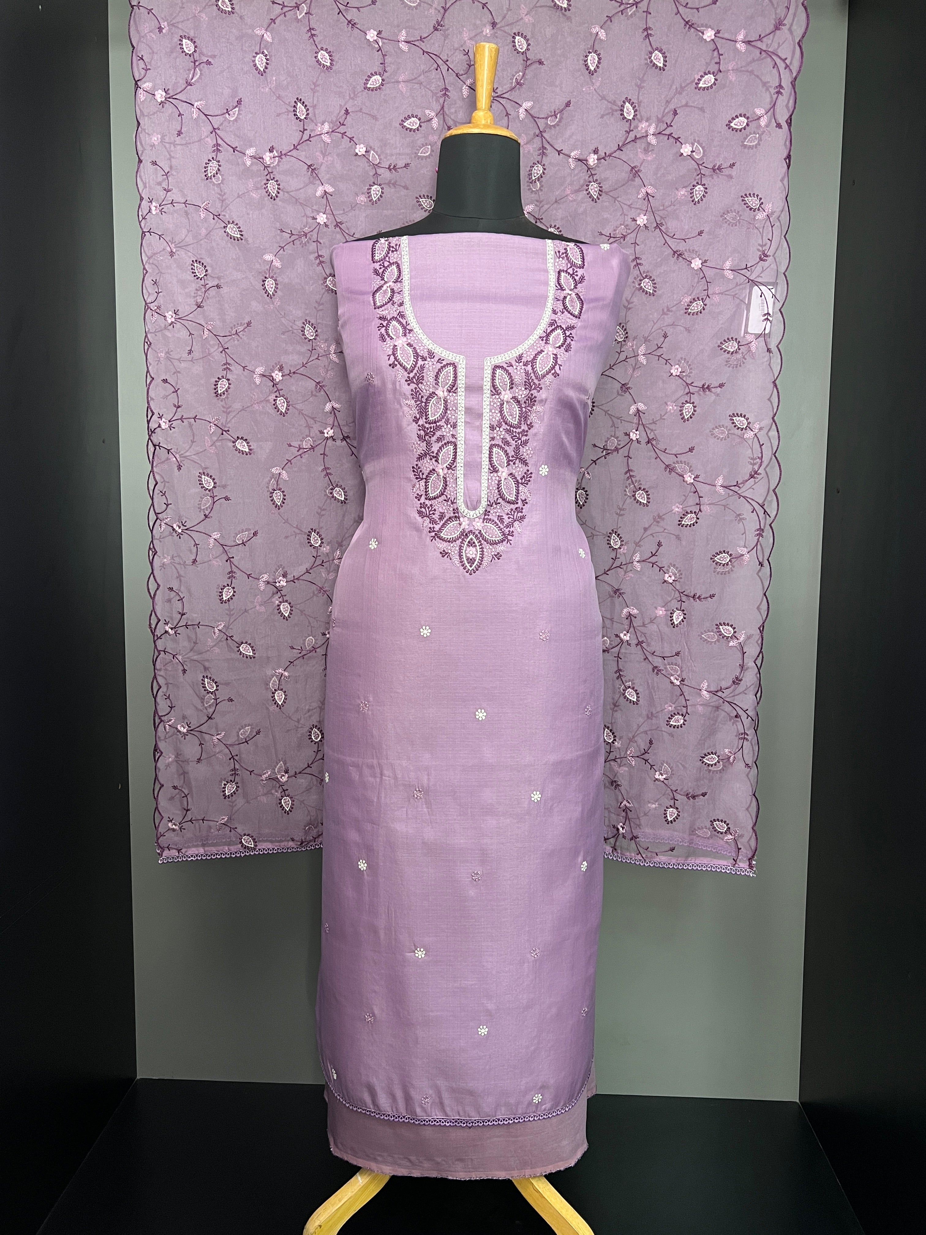 Machine Embroidery Detailed Semi Tussar Salwar Set | SUN617