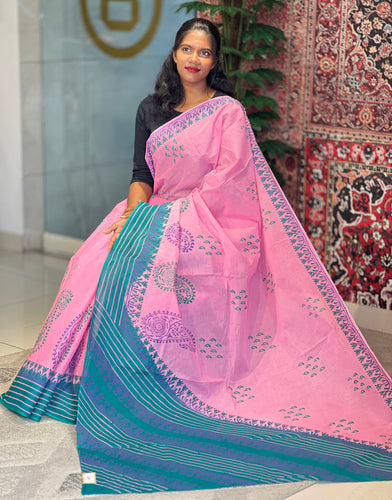Printed Paisley Patterned Cotton Saree | SFA132