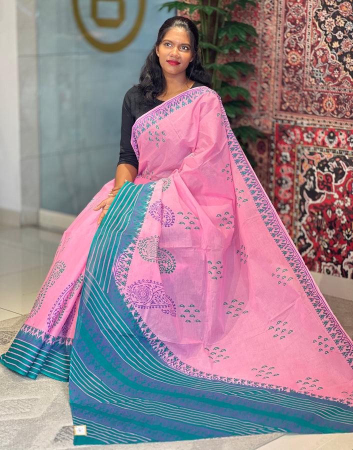 Printed Paisley Patterned Cotton Saree | SFA132