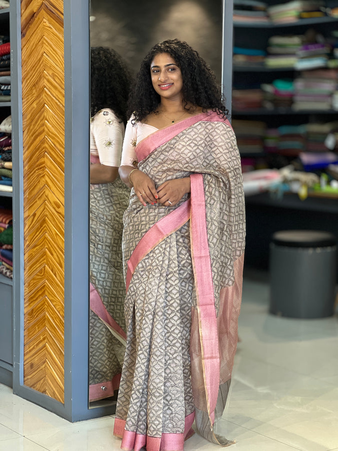 Block Printed  Modal Chanderi Saree | SMC108