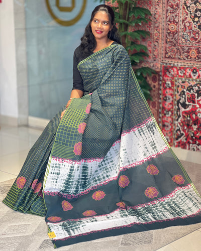 Printed Dot patterned Cotton Saree | SFA110