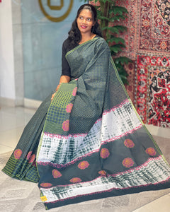 Printed Dot patterned Cotton Saree | SFA110