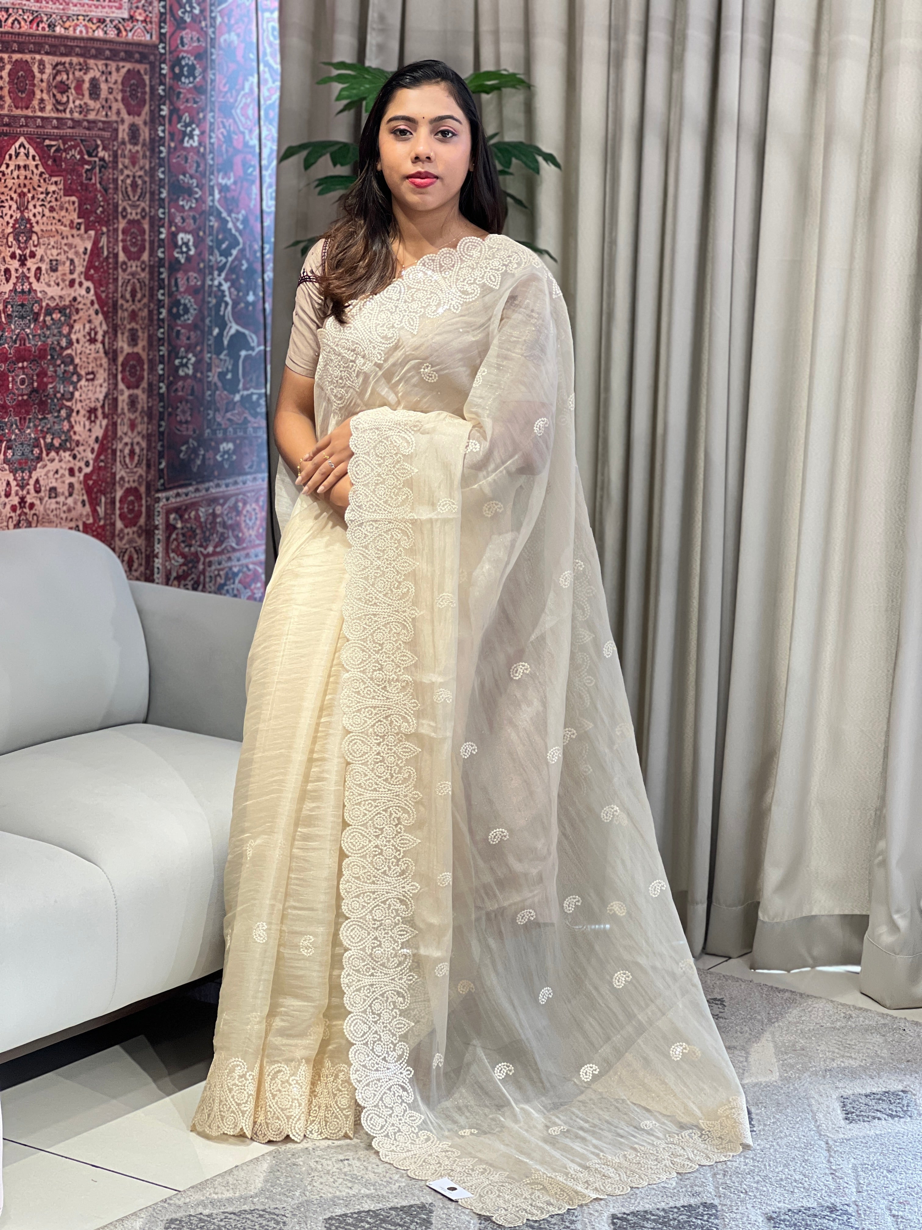 Machine Embroidery Detailed Shimmer Organza Saree | BLD1832