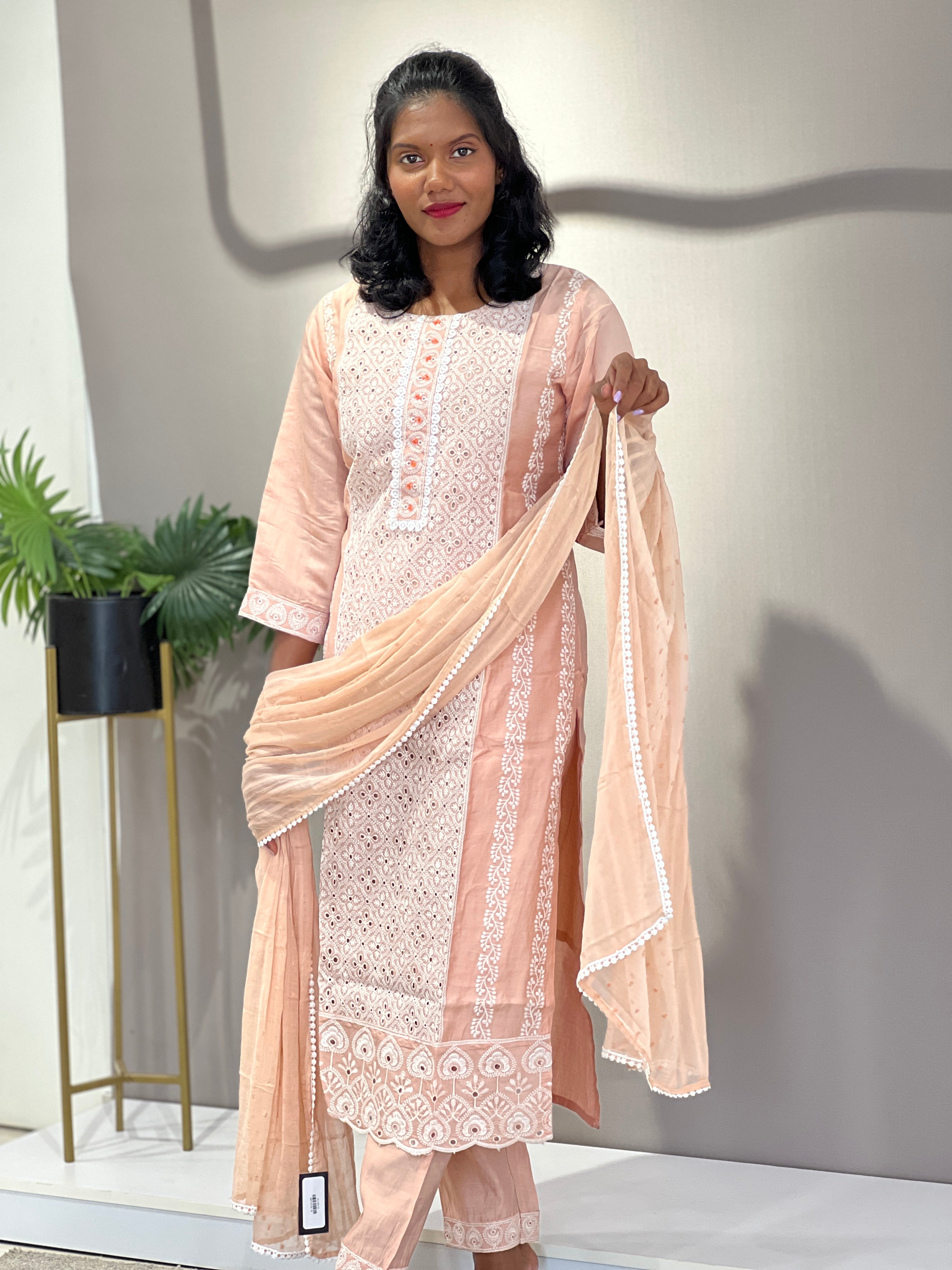 Machine Embroidered Muslin Finish Kurta Set | NEF101