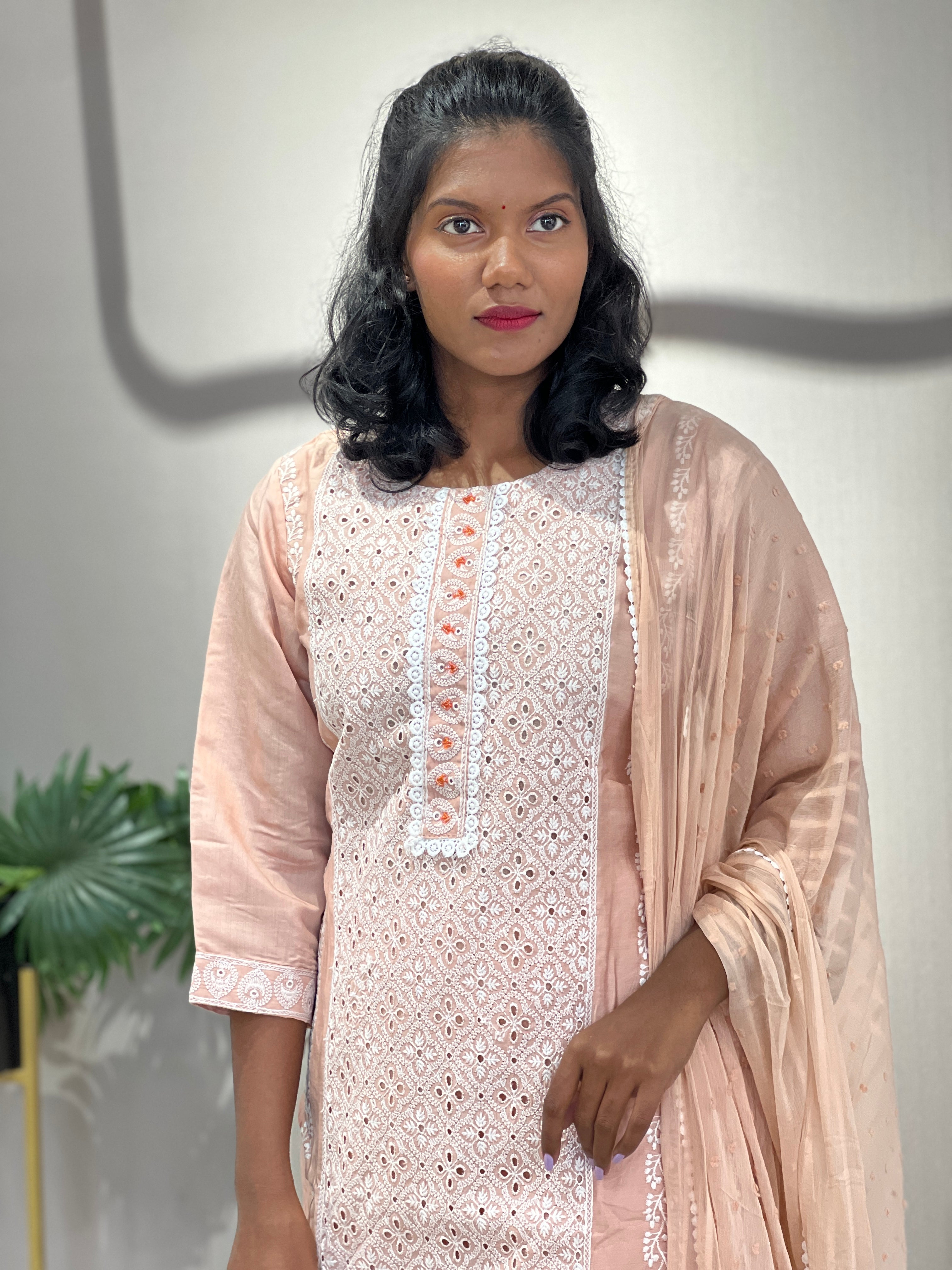 Machine Embroidered Muslin Finish Kurta Set | NEF101