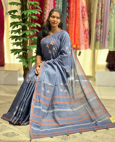 Block Print Detailed Soft Cotton Saree |  SFA117