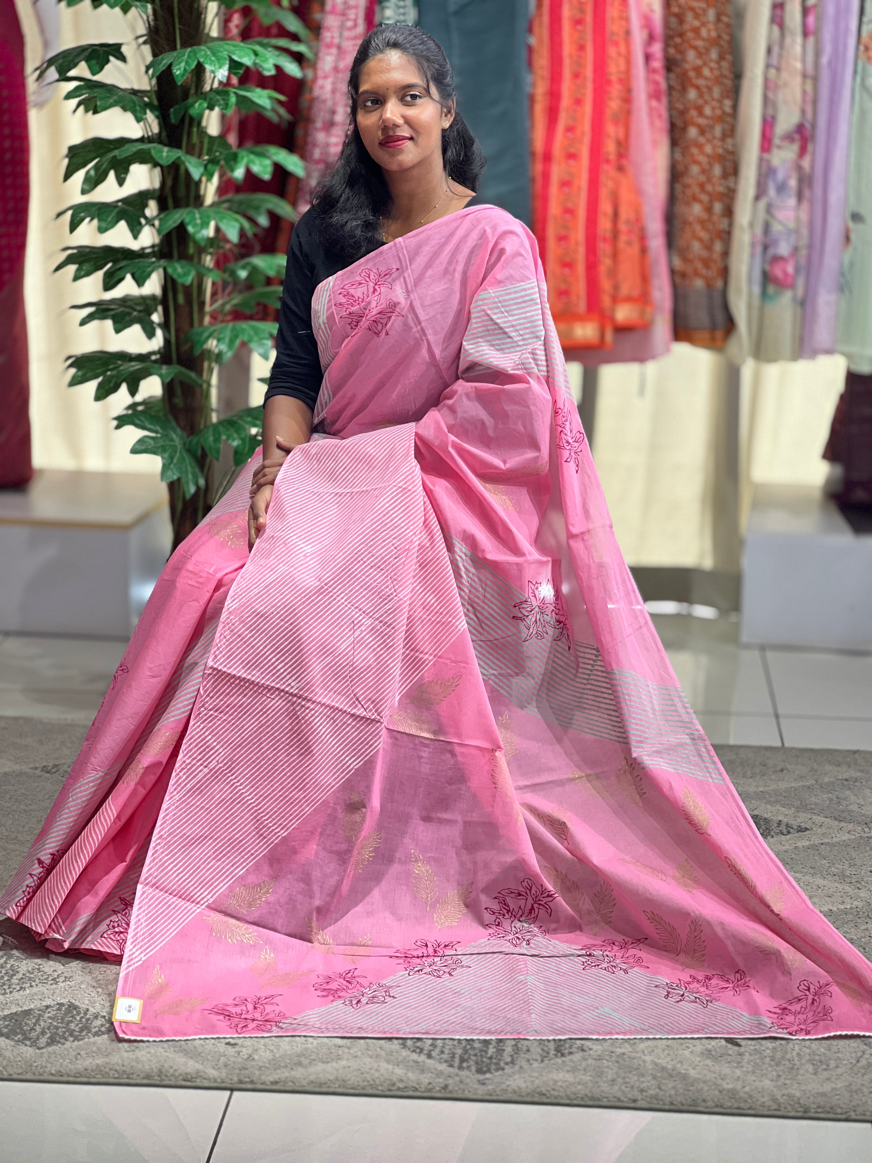 Block Printed Cotton Saree | SFA130