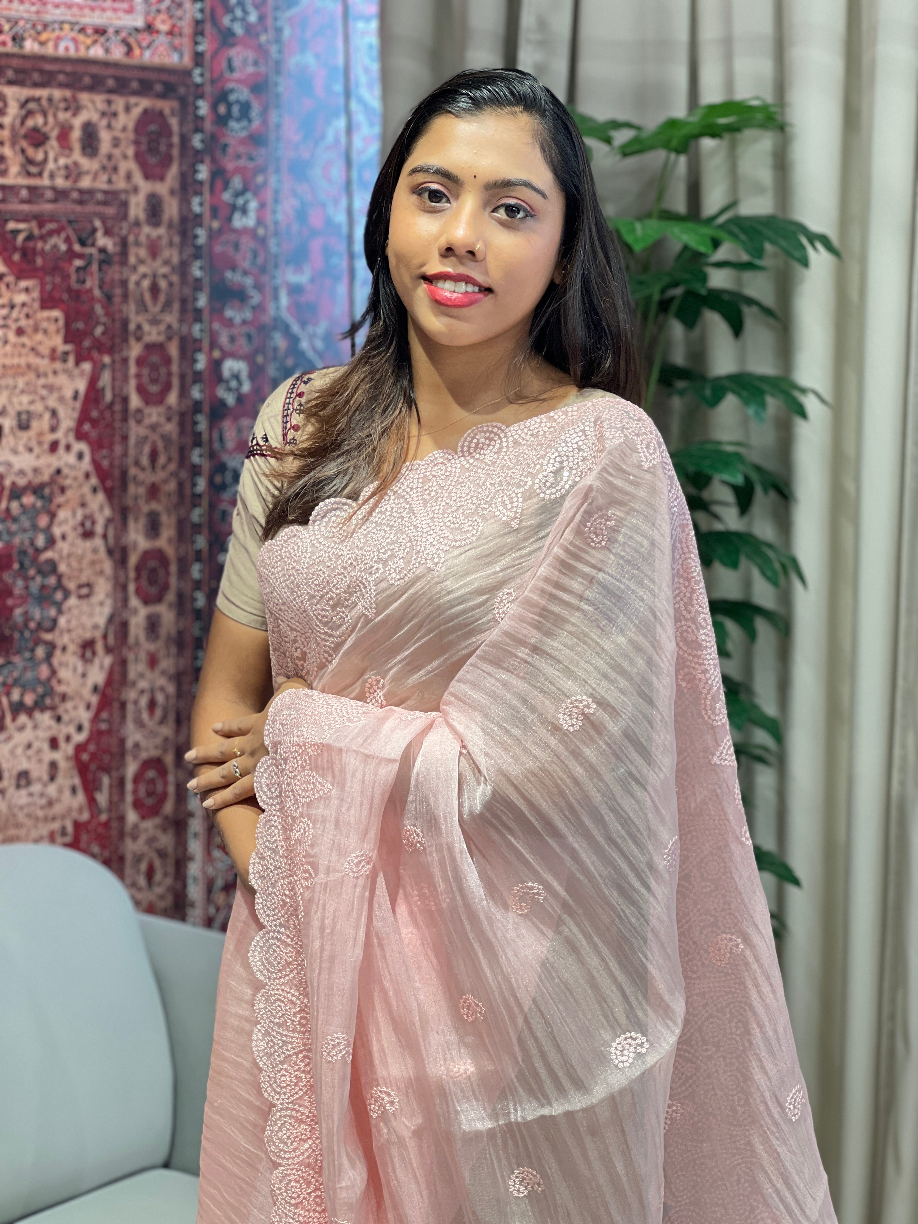 Machine Embroidery Detailed Shimmer Organza Saree | BLD1829