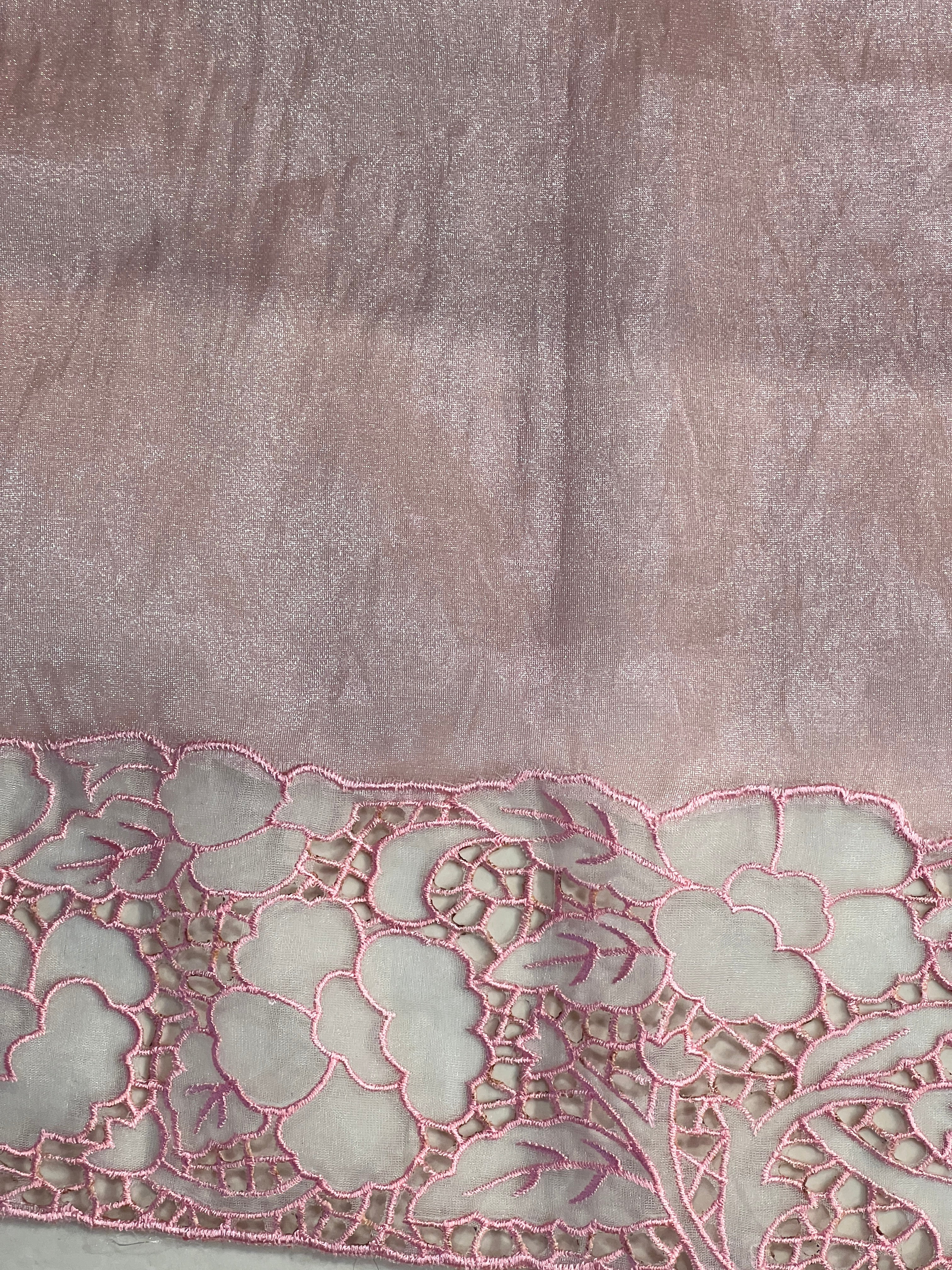 Machine Embroidery Cutwork Detailed Shimmer Oragnza Saree |  BLD462