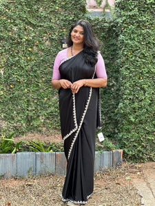 Cut Beads Embroidery Border Butter Crepe Saree | ISP128