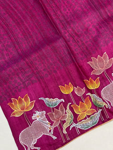 Embroidered Tussar Saree With Pichwai Design | RGD326