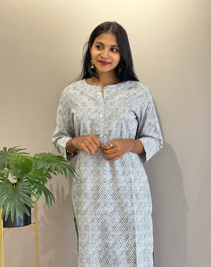 Geometric Patterned Cotton Kurta | NCF225