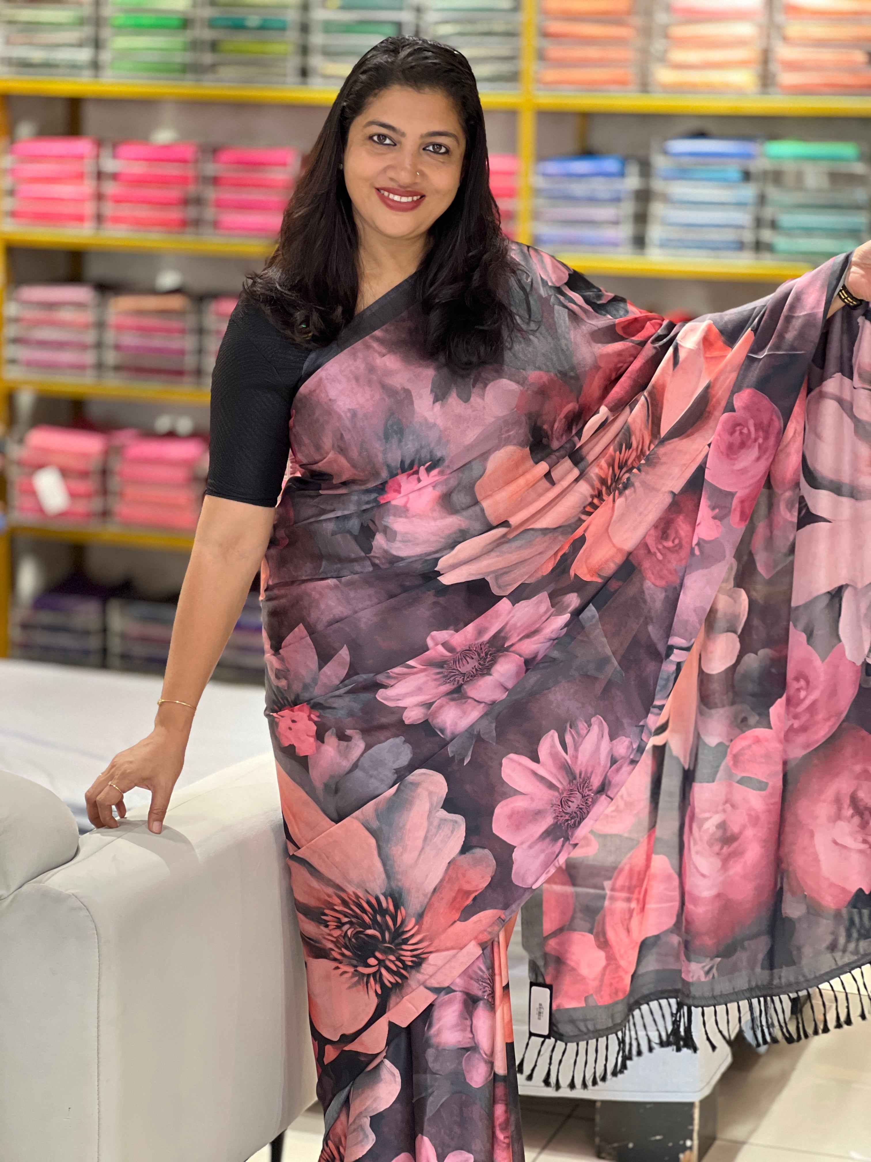 Floral Digital Printed Satin Crepe Saree | SSN123