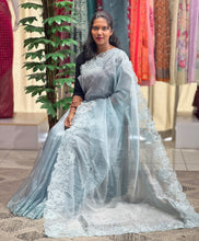 Machine Embroidery Cutwork Detailed Shimmer Oragnza Saree | BLD527
