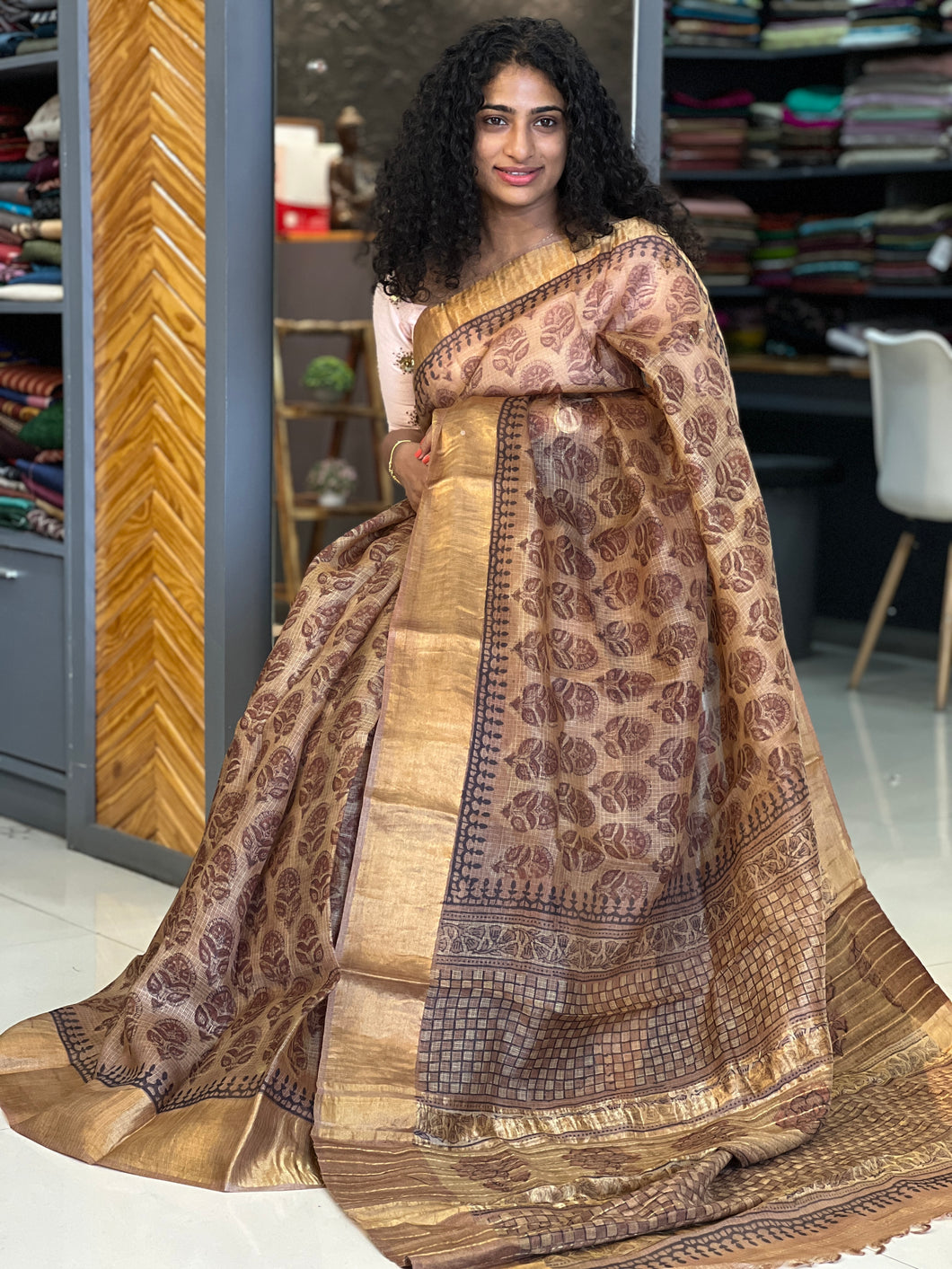 Block Print Tussar Kota Saree | SBS870