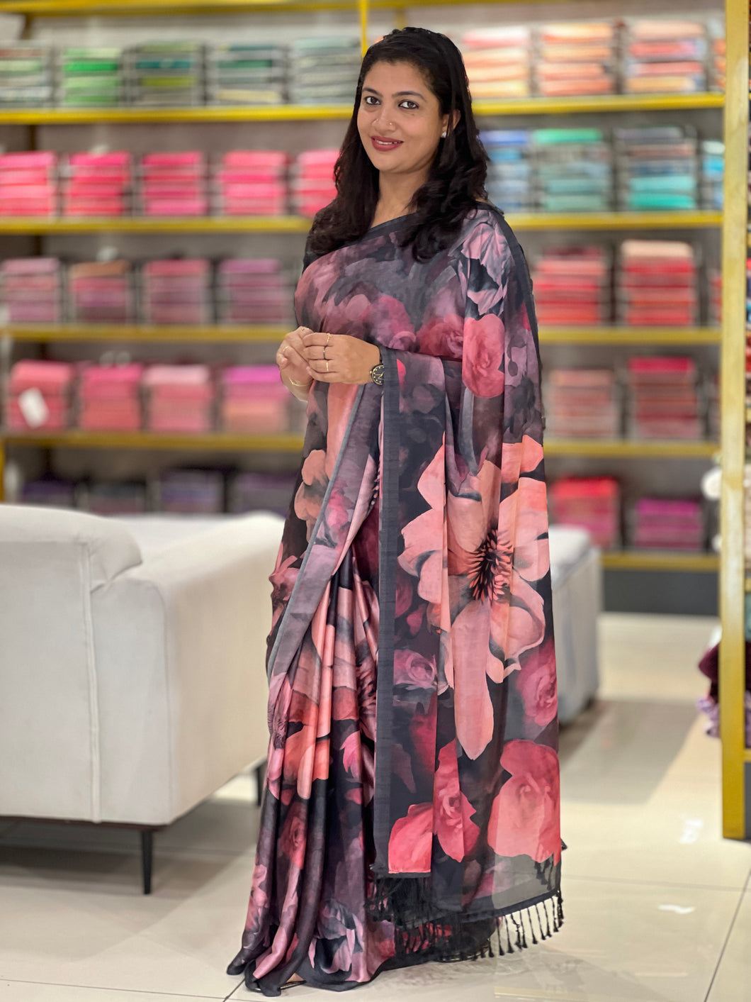 Floral Digital Printed Satin Crepe Saree | SSN123