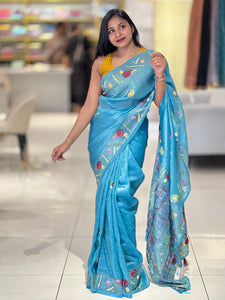Traditional Hand Embroidered Crushed Organza Saree | GAR139