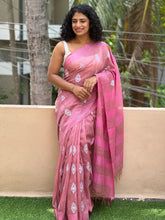 Embroidery Bhgalpuri Linen Saree | NHH138