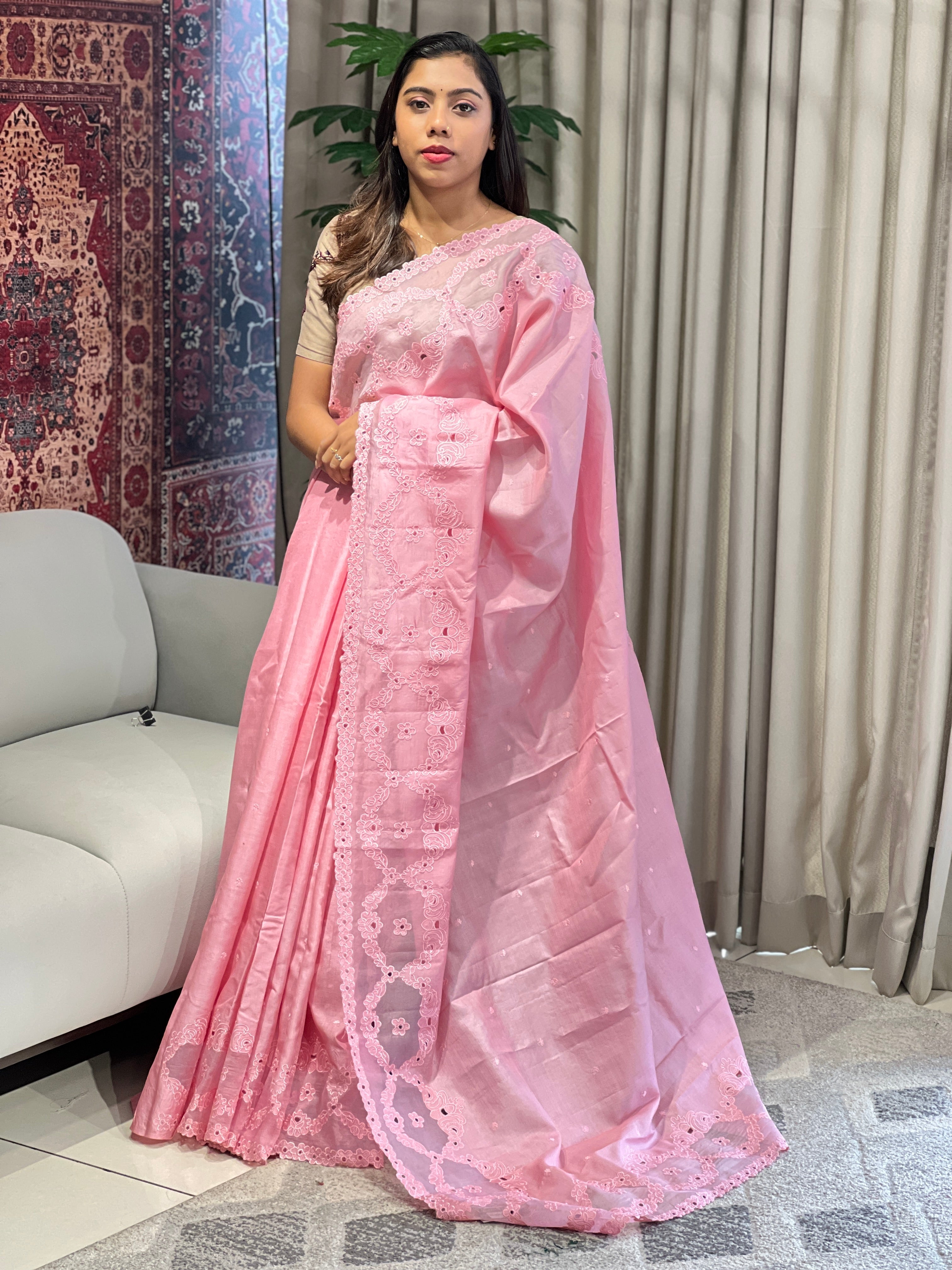 Floral Applique Patterned Pure Tussar Saree | YNG752