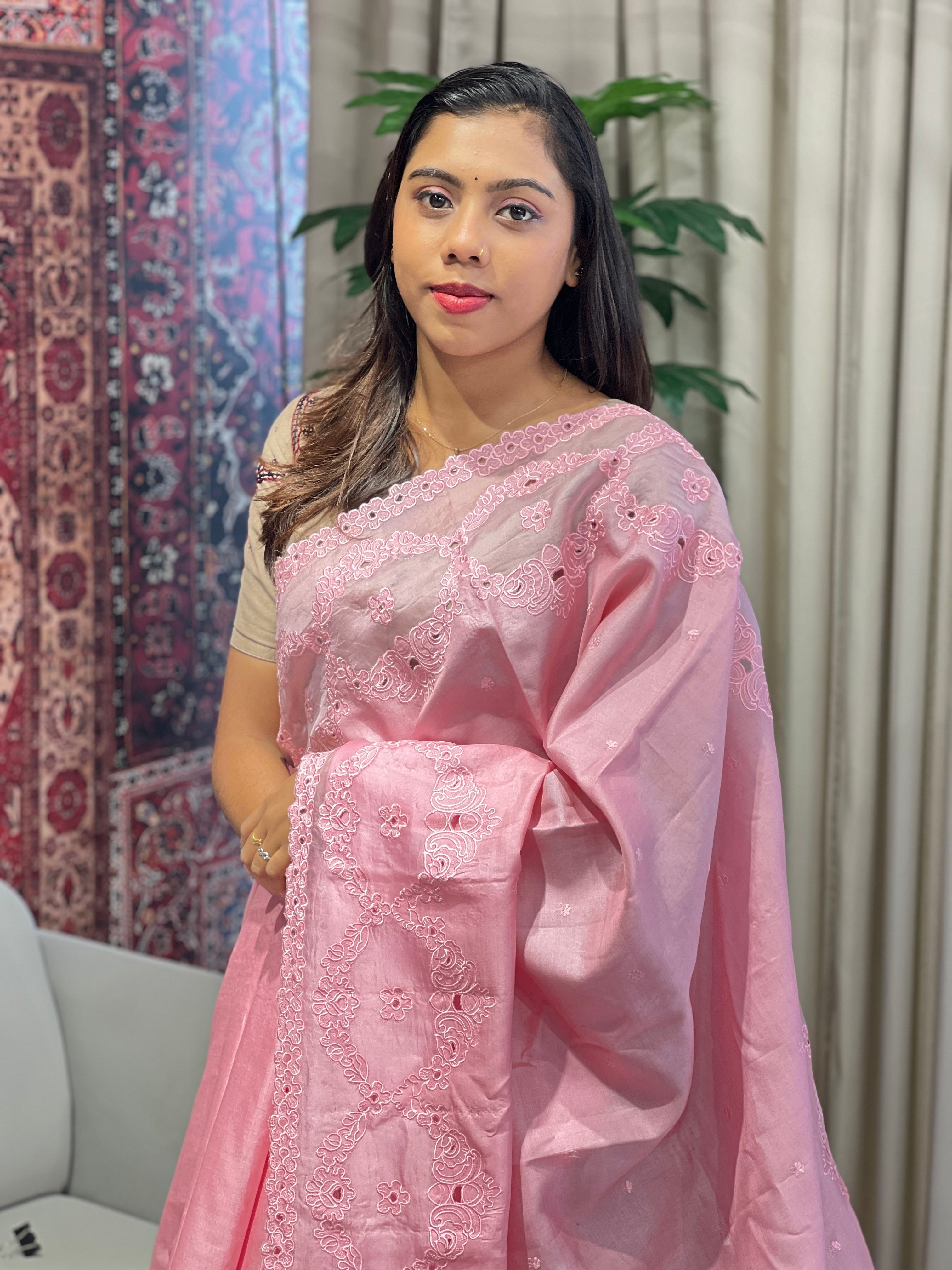 Floral Applique Patterned Pure Tussar Saree | YNG752