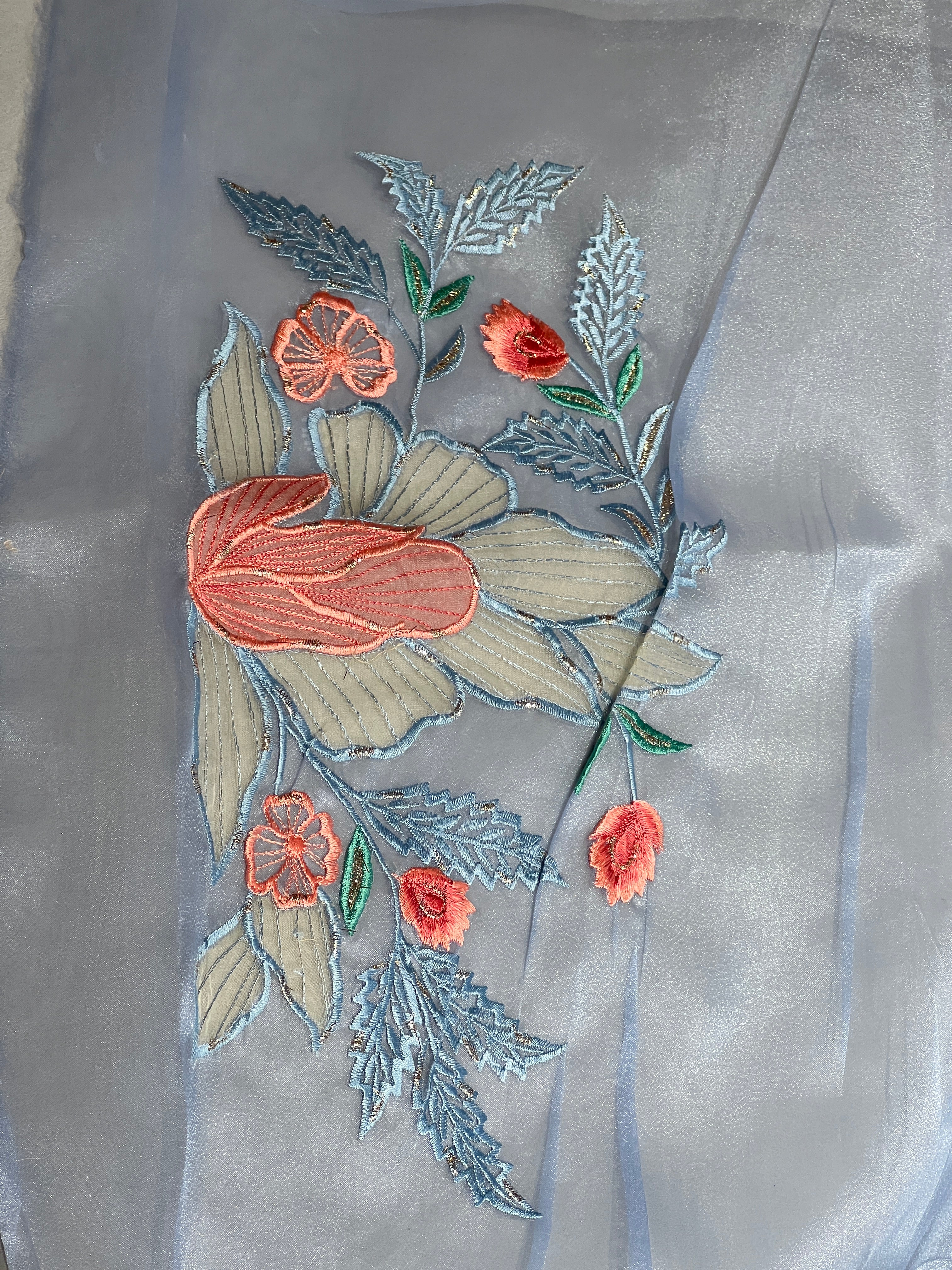 Floral Applique Detailed Shimmer Organza Saree | BLD1843