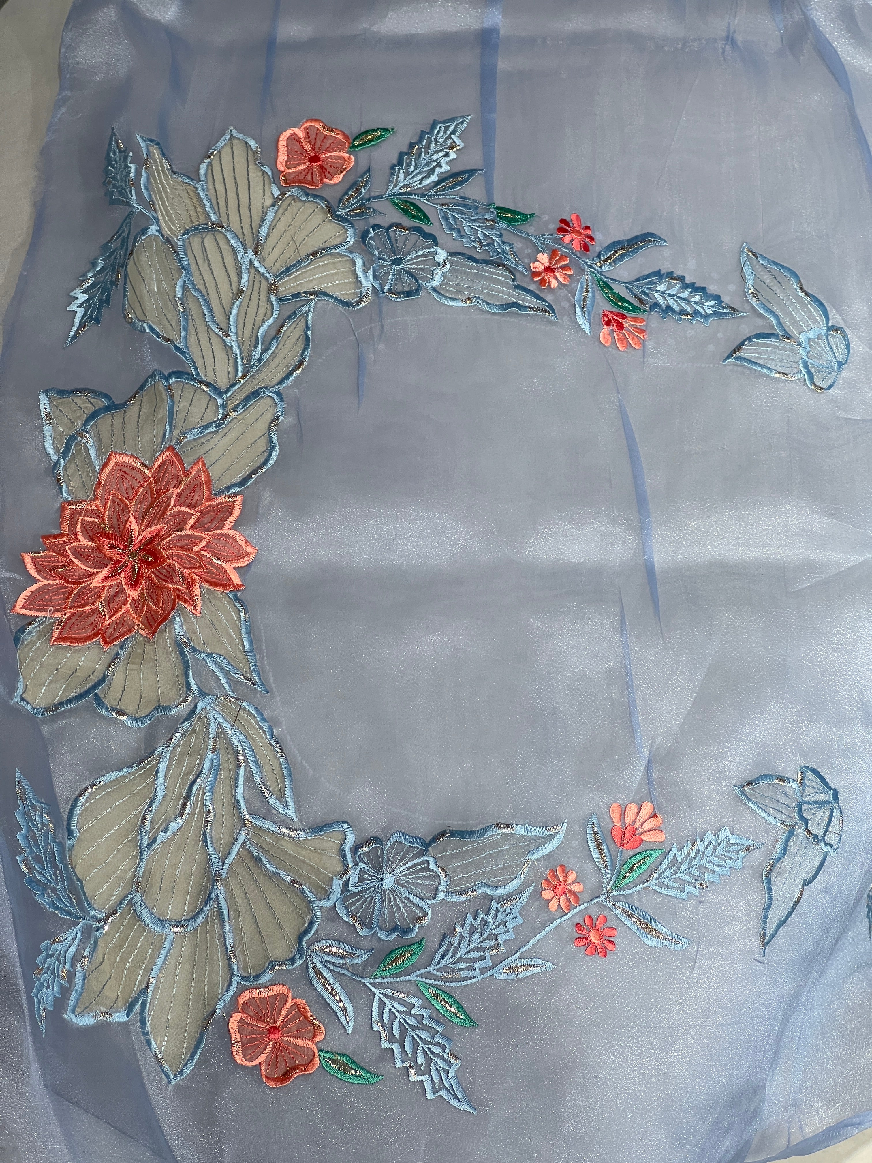 Floral Applique Detailed Shimmer Organza Saree | BLD1843