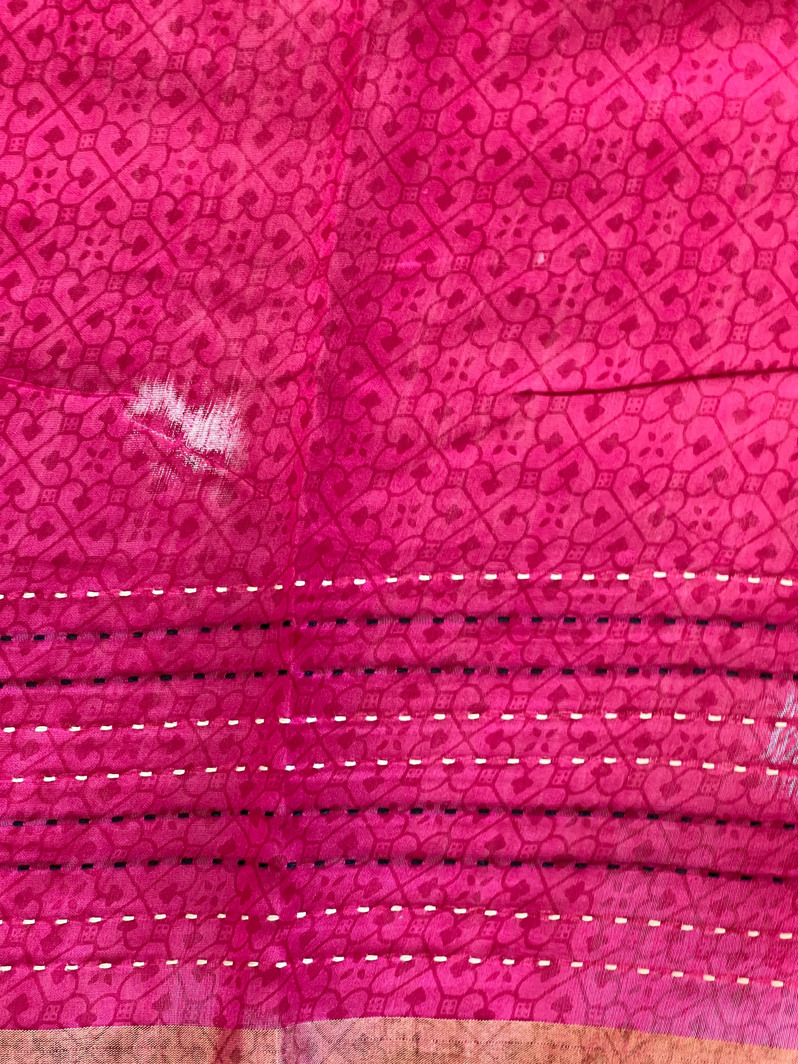 Floral Print With Kantha Border Detailed Chanderi Saree | RGD1025