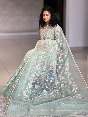 Floral Embroidered Tussar Organza Saree | RGD561