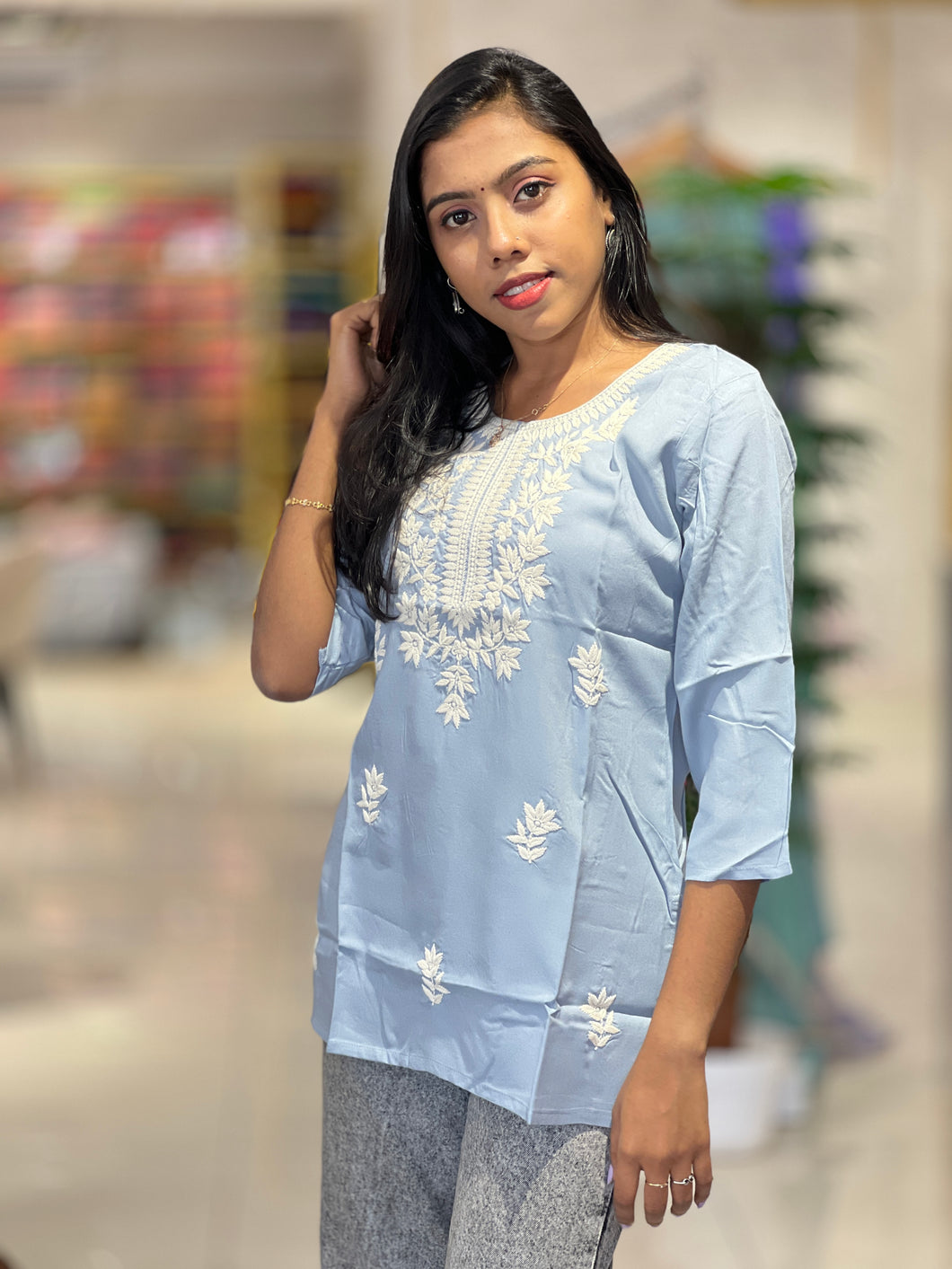 Chikankari Embroidered Rayon Short Kurta | PIR127