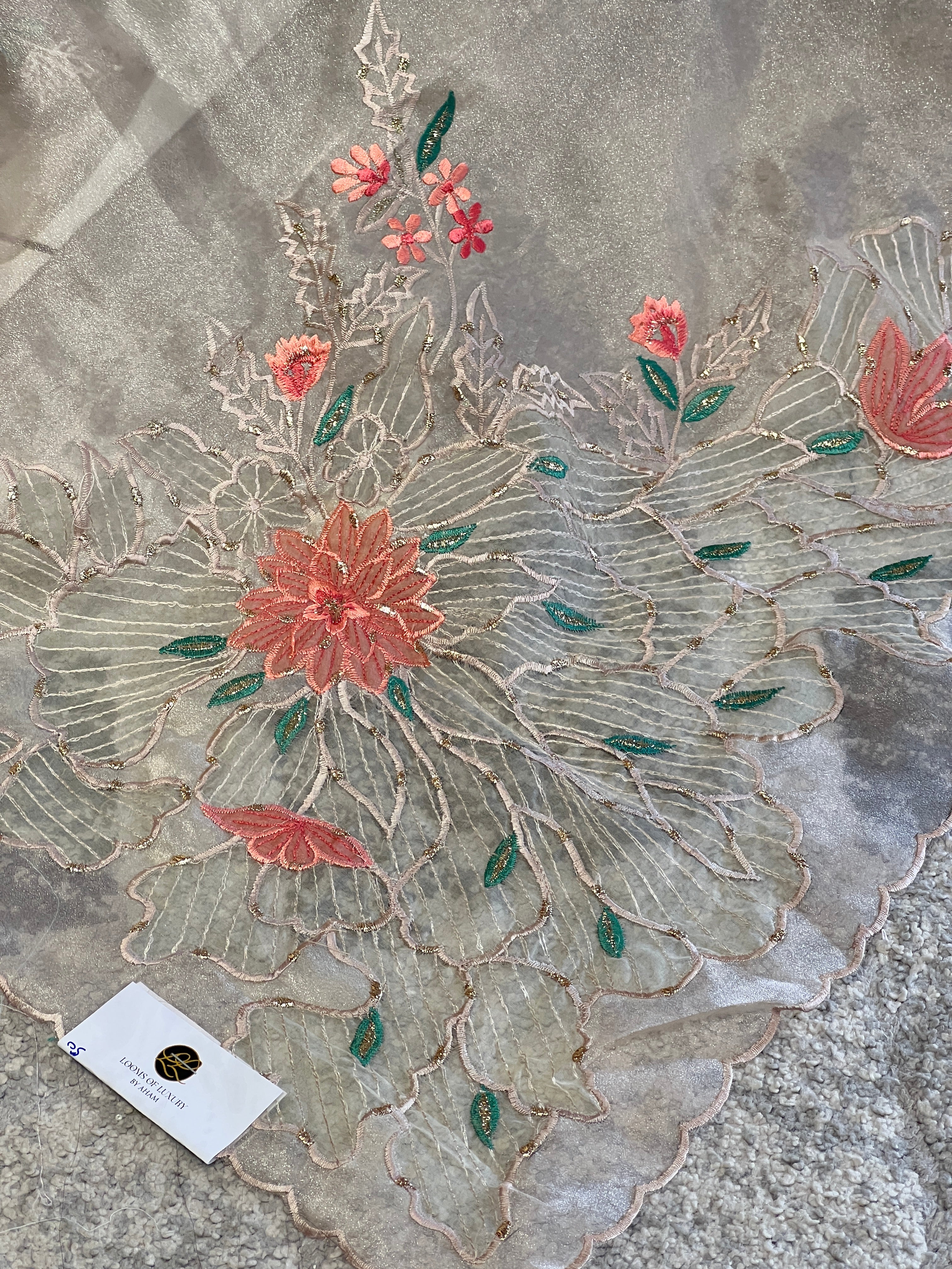 Floral Applique Detailed Shimmer Organza Saree | BLD1842