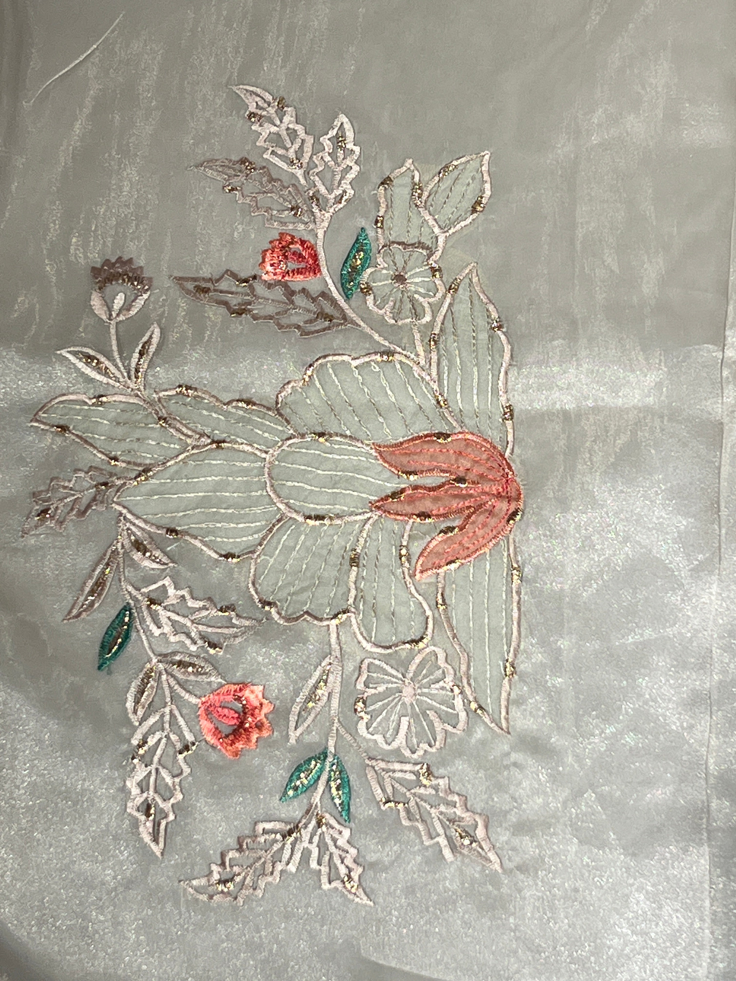 Floral Applique Detailed Shimmer Organza Saree | BLD1842