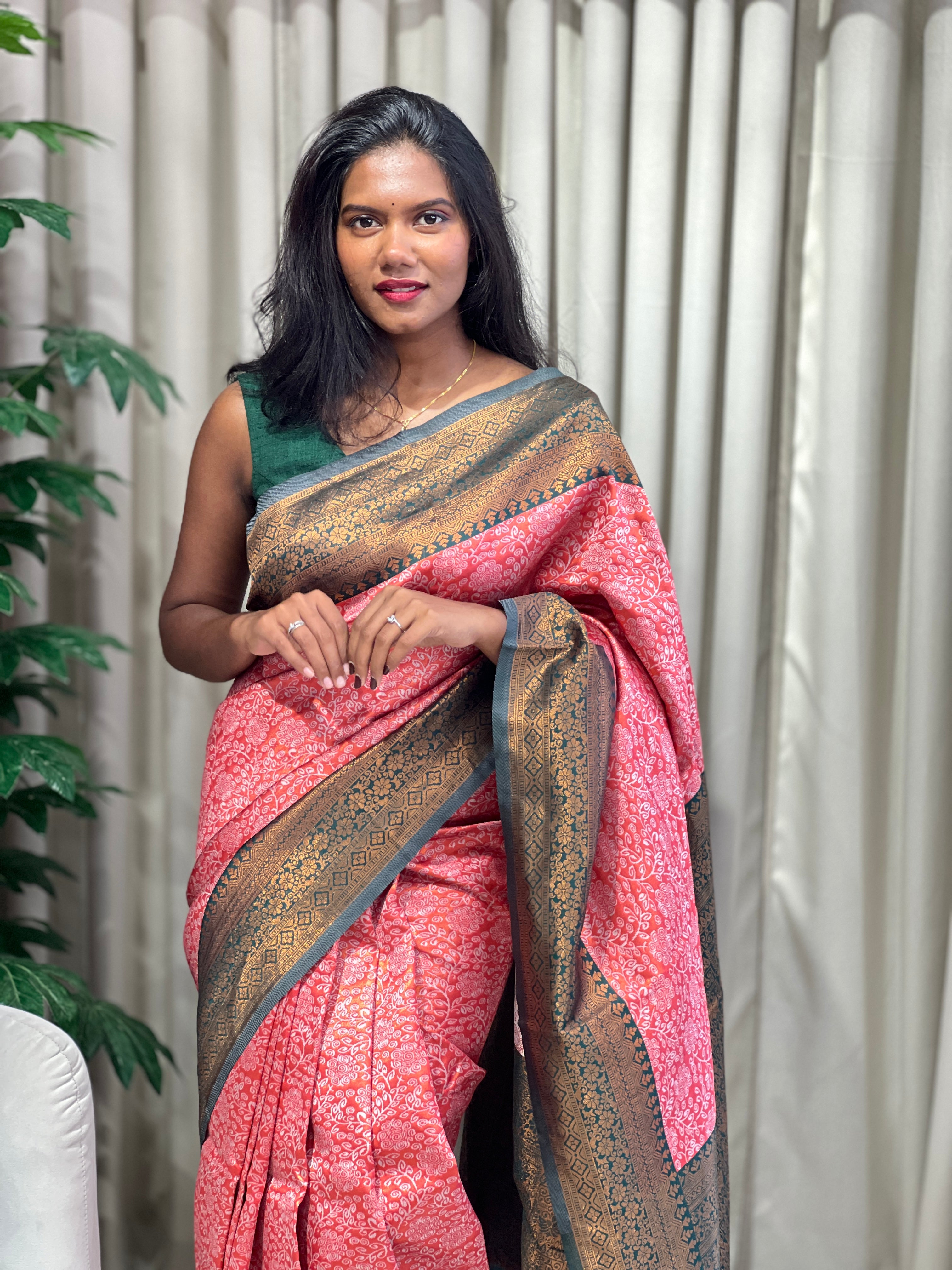 Traditional Brocade Patterned Semi Silk Saree | HT402