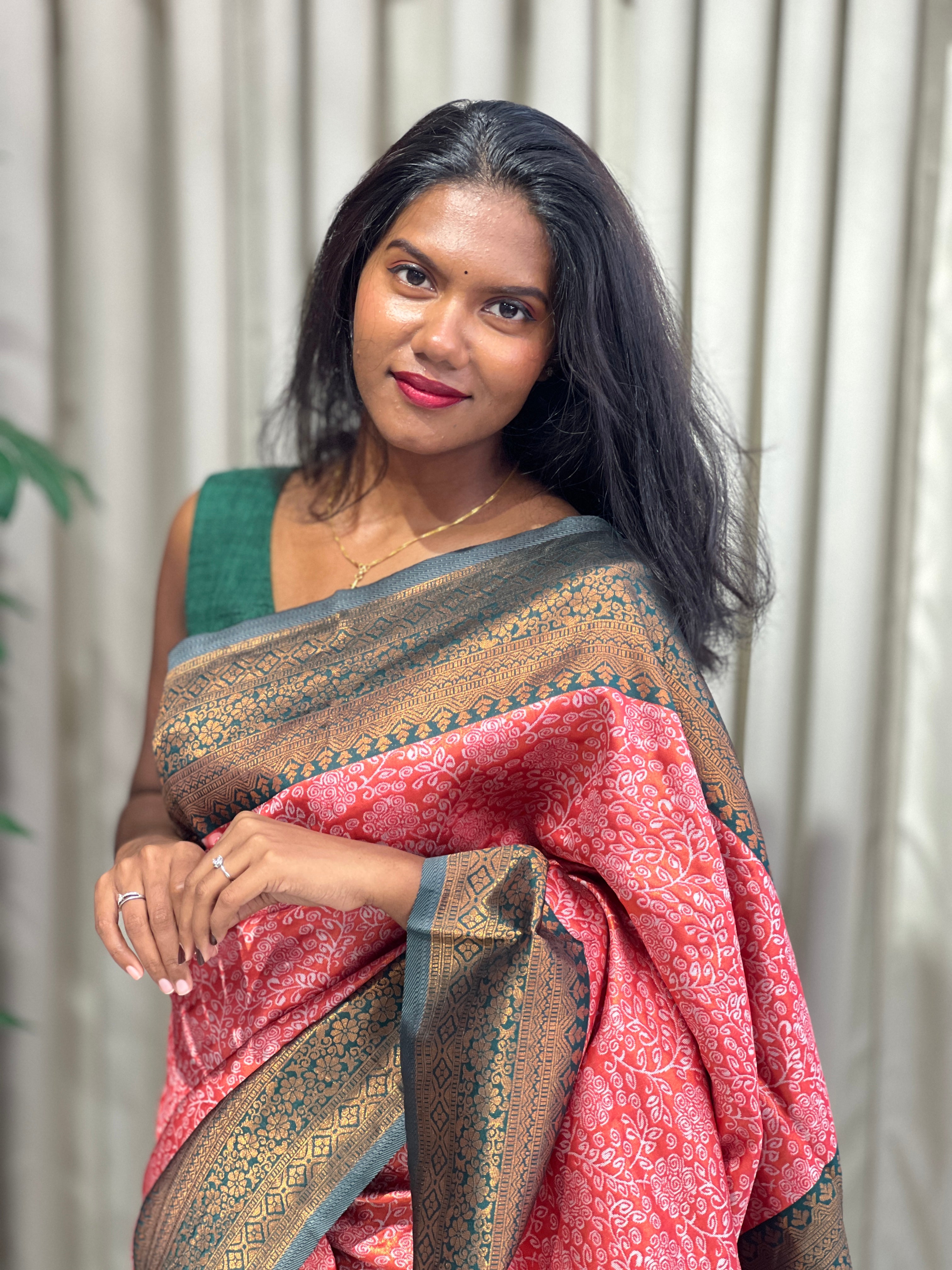 Traditional Brocade Patterned Semi Silk Saree | HT402