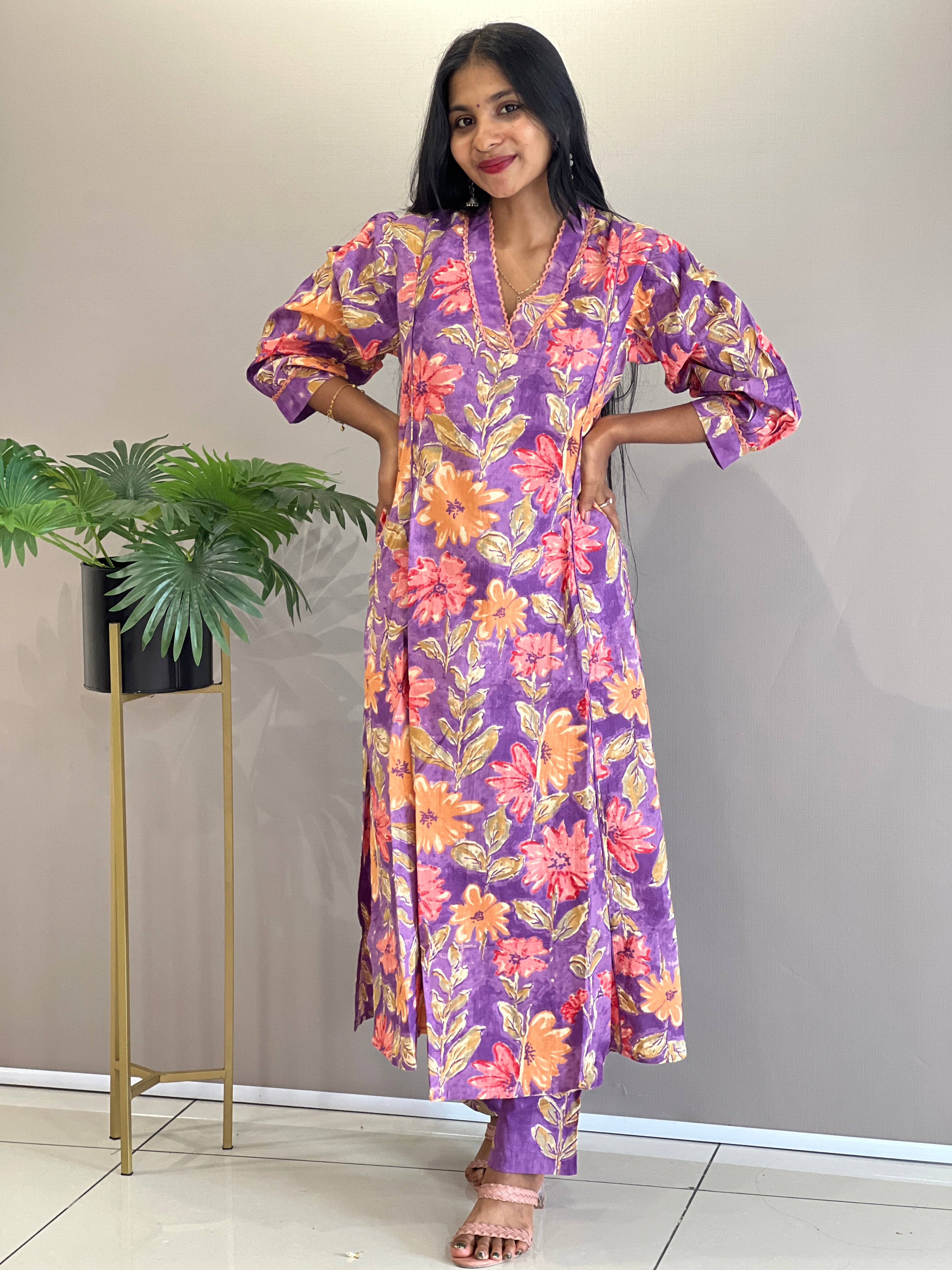 Screen Printed Cotton Kurta Set | NCF209