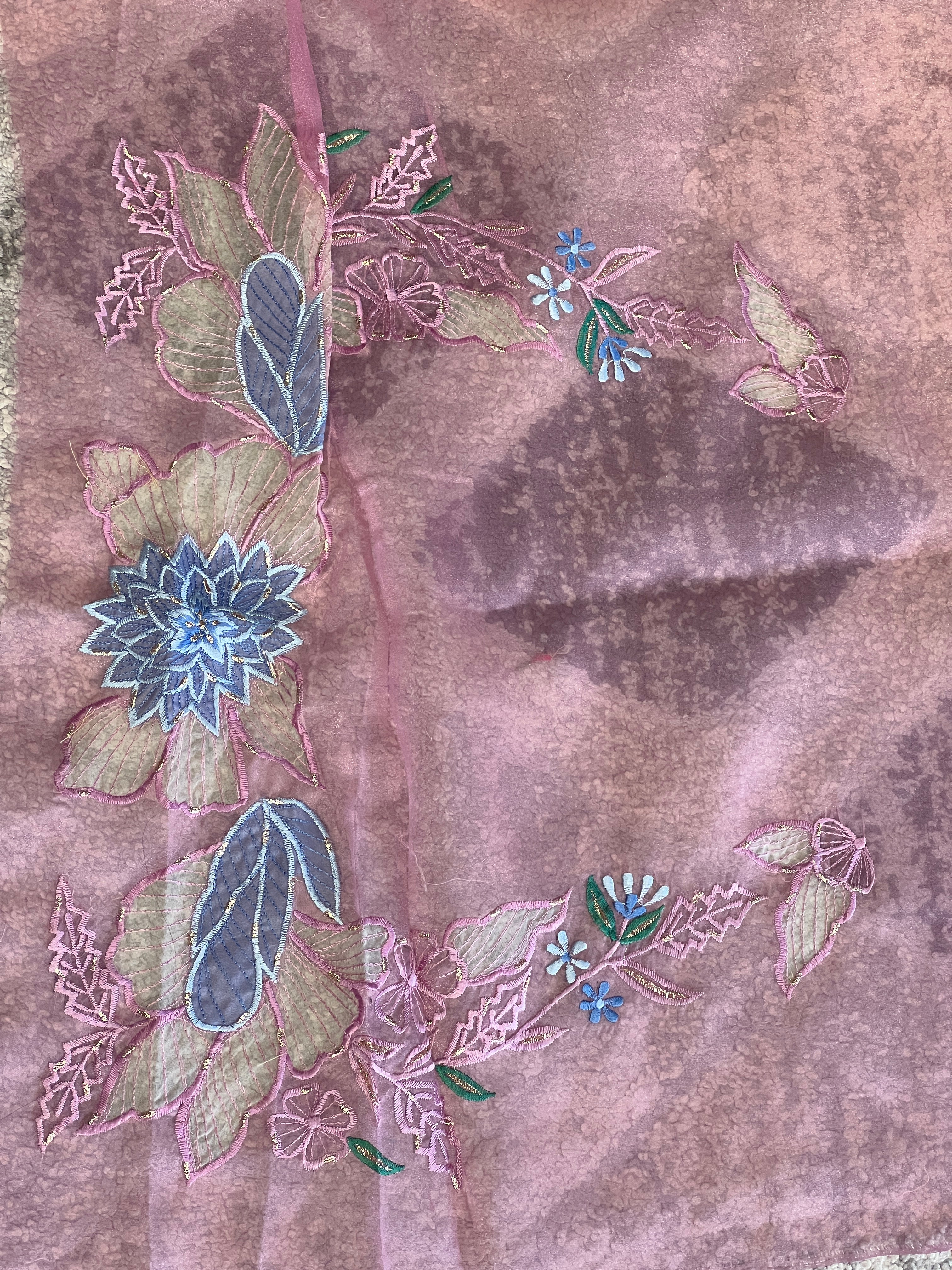 Floral Applique Detailed Shimmer Organza Saree | BLD1844